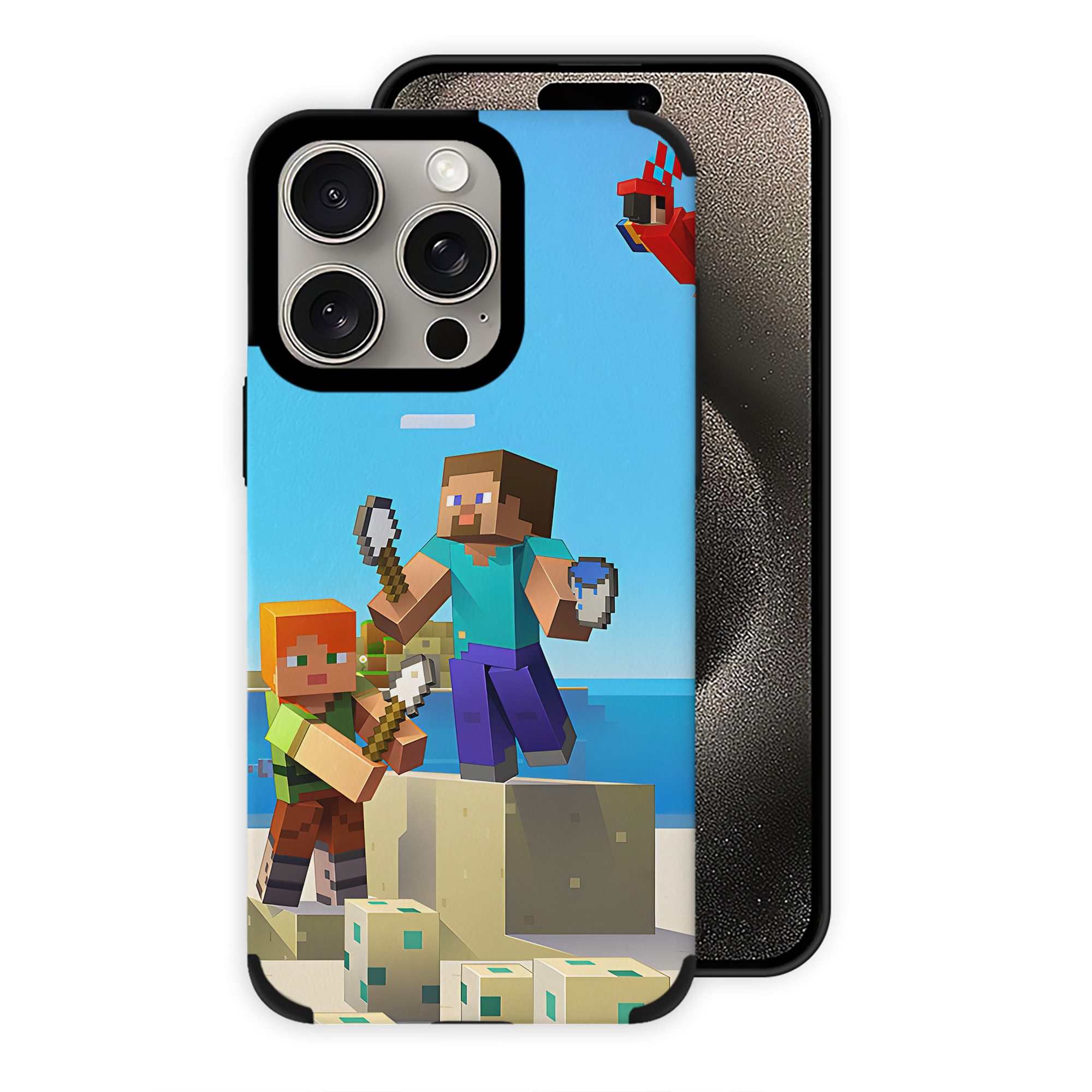 マインクラフト ブロックの世界 Minecraft MC Block world 【iPhone15ProMax対応】 PUレザー スマホケース 耐衝撃＆黄変防止