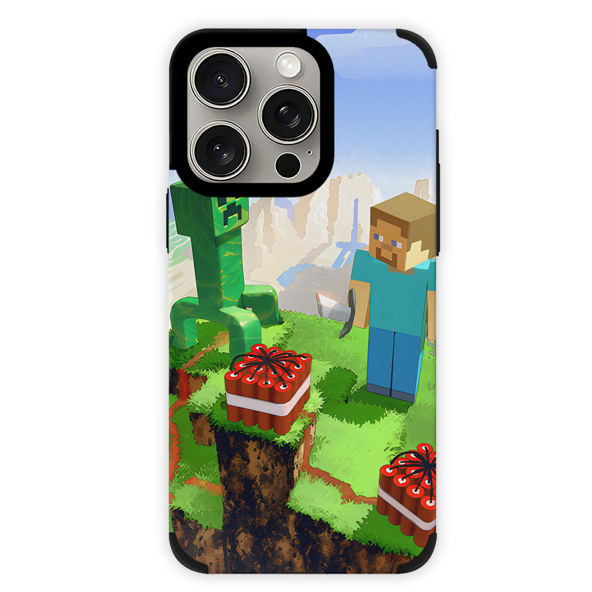 （画像用） マインクラフト ブロックの世界 Minecraft MC Block world 【iPhone15ProMax対応】 PUレザー スマホケース 耐衝撃＆黄変防止