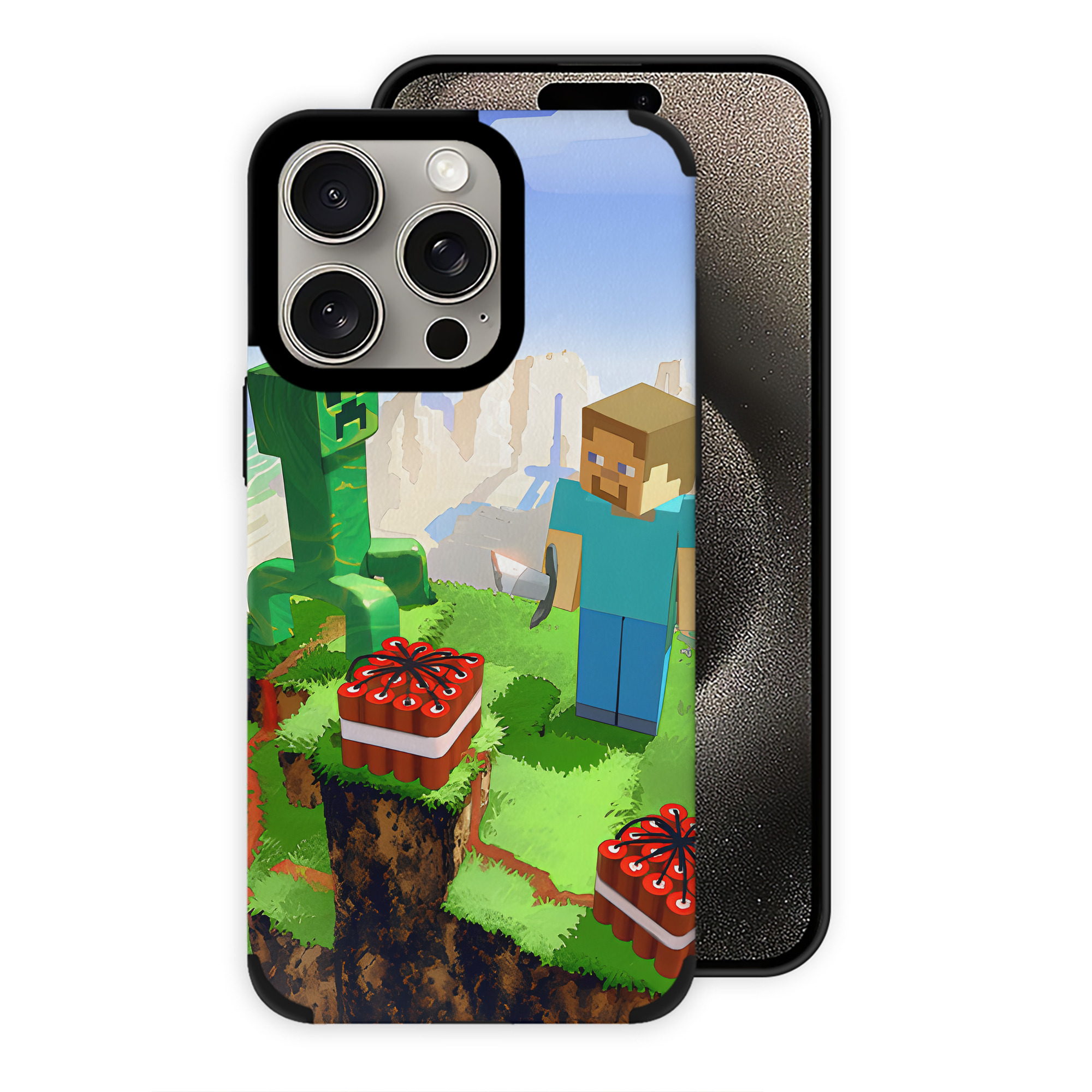 （画像用） マインクラフト ブロックの世界 Minecraft MC Block world 【iPhone15ProMax対応】 PUレザー スマホケース 耐衝撃＆黄変防止