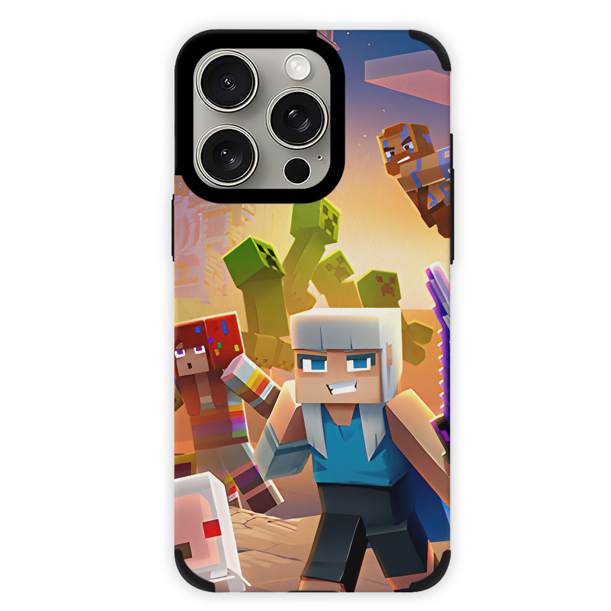 （画像用） マインクラフト ブロックの世界 Minecraft MC Block world 【iPhone15ProMax対応】 PUレザー スマホケース 耐衝撃＆黄変防止