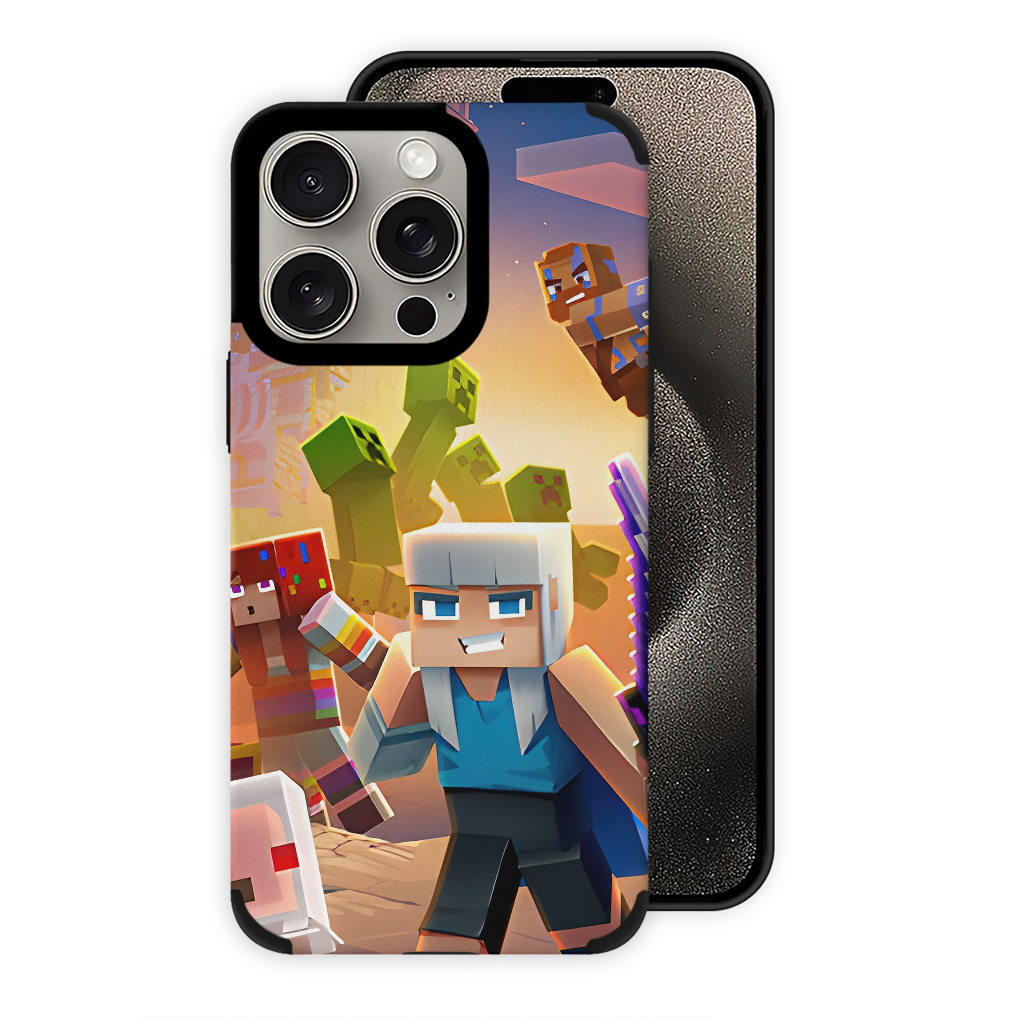 （画像用） マインクラフト ブロックの世界 Minecraft MC Block world 【iPhone15ProMax対応】 PUレザー スマホケース 耐衝撃＆黄変防止