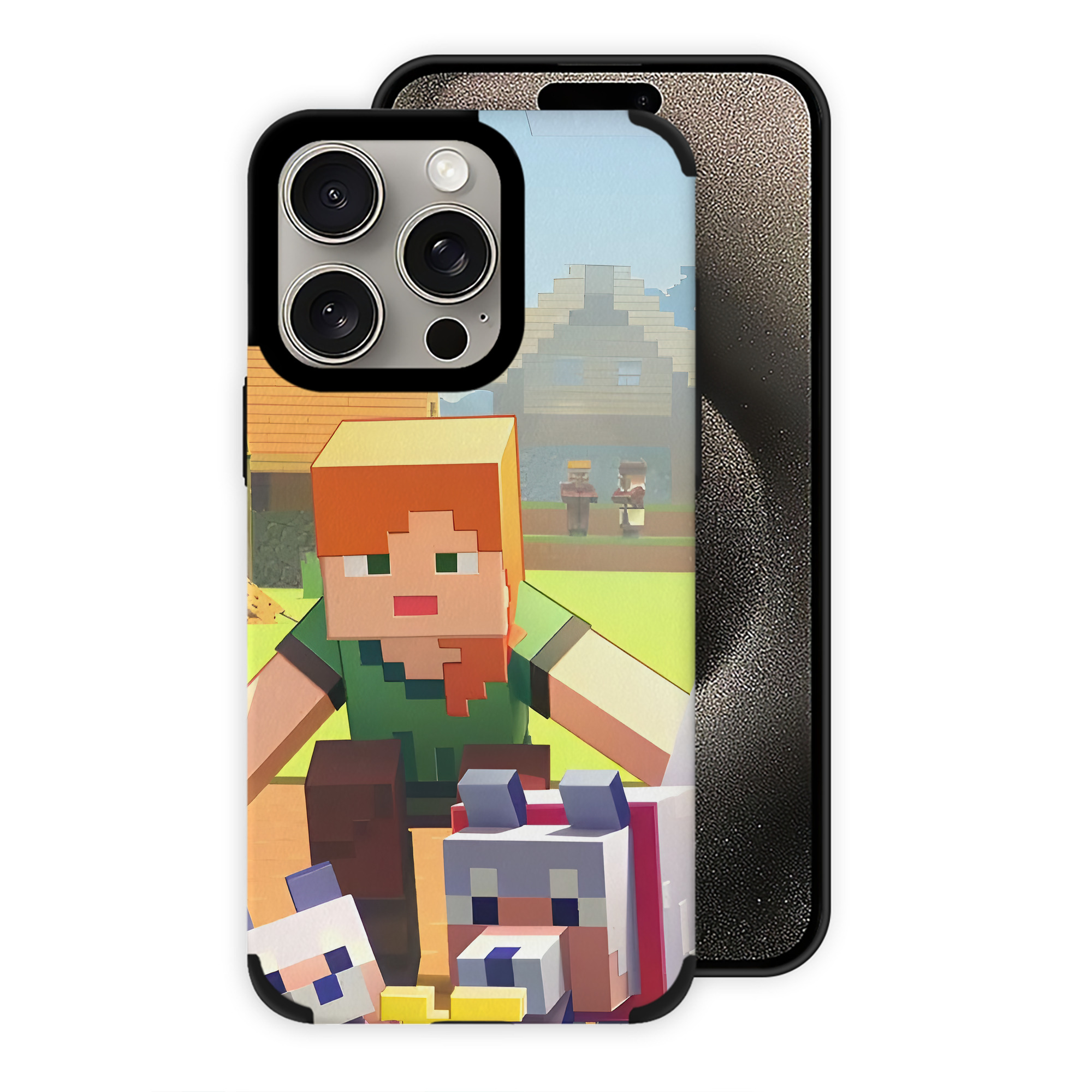 （画像用） マインクラフト ブロックの世界 Minecraft MC Block world 【iPhone15ProMax対応】 PUレザー スマホケース 耐衝撃＆黄変防止