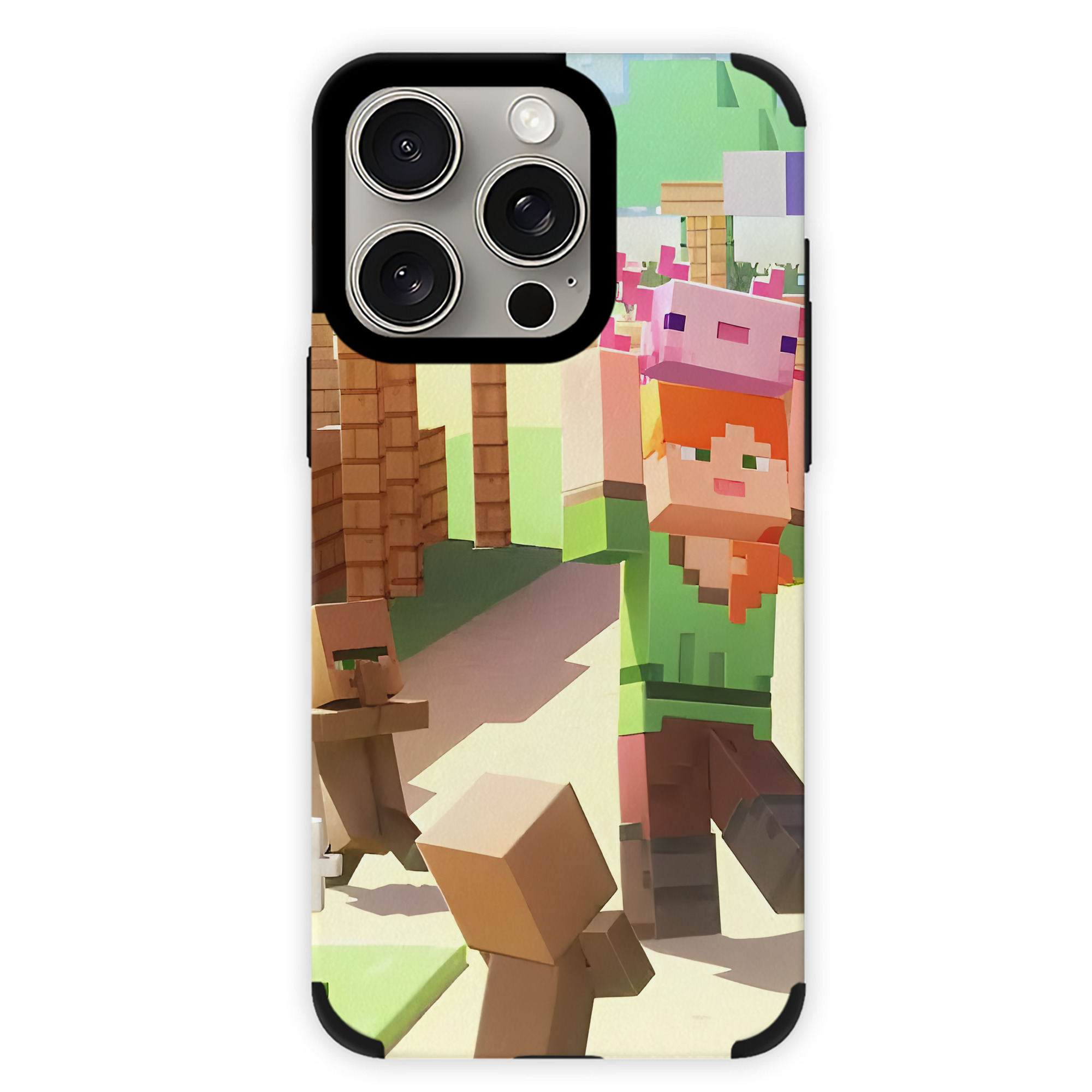 （画像用） マインクラフト ブロックの世界 Minecraft MC Block world 【iPhone15ProMax対応】 PUレザー スマホケース 耐衝撃＆黄変防止