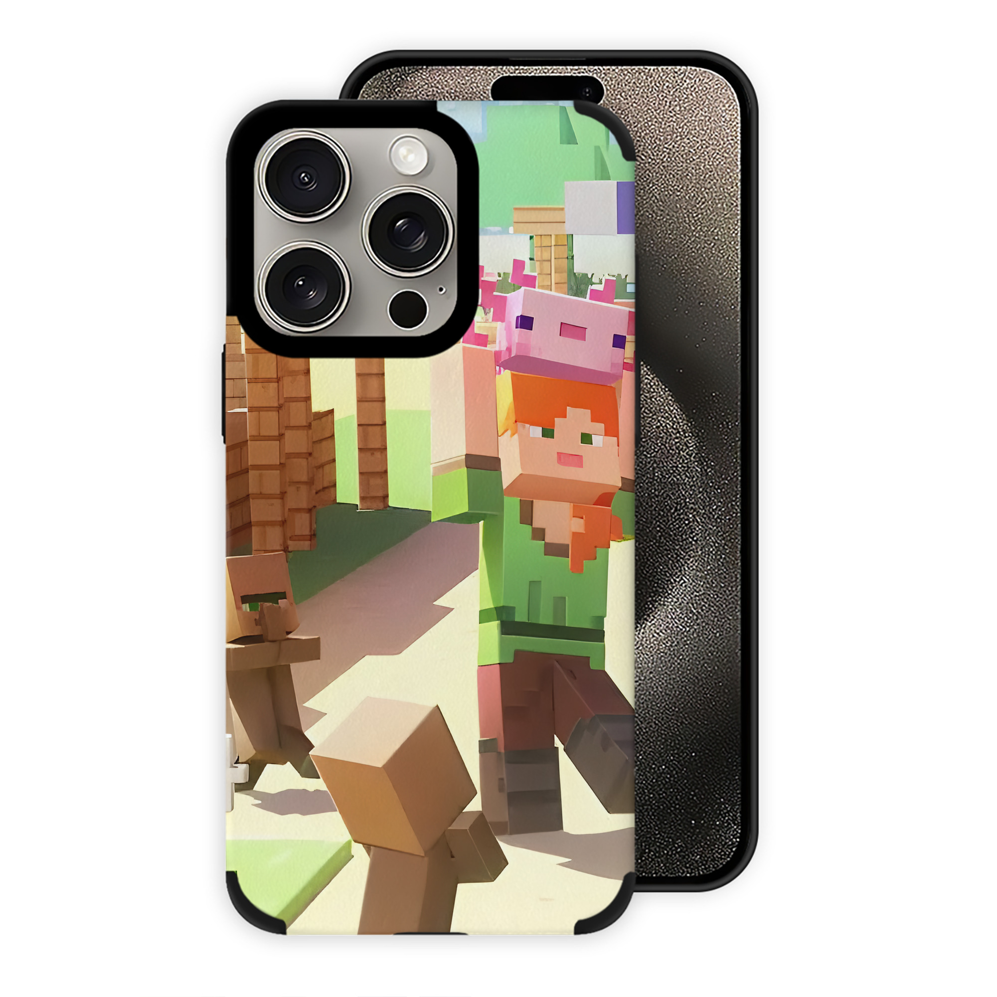 （画像用） マインクラフト ブロックの世界 Minecraft MC Block world 【iPhone15ProMax対応】 PUレザー スマホケース 耐衝撃＆黄変防止