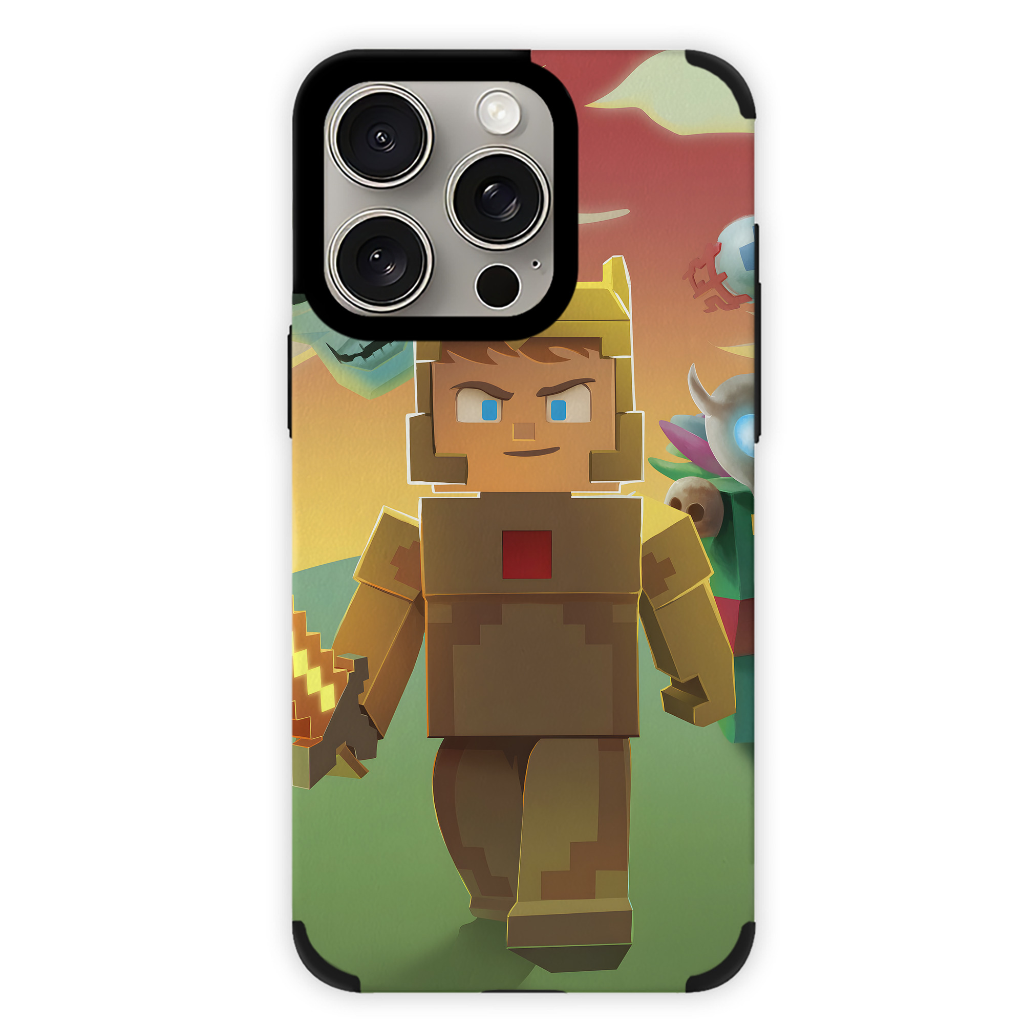 （画像用） マインクラフト ブロックの世界 Minecraft MC Block world 【iPhone15ProMax対応】 PUレザー スマホケース 耐衝撃＆黄変防止