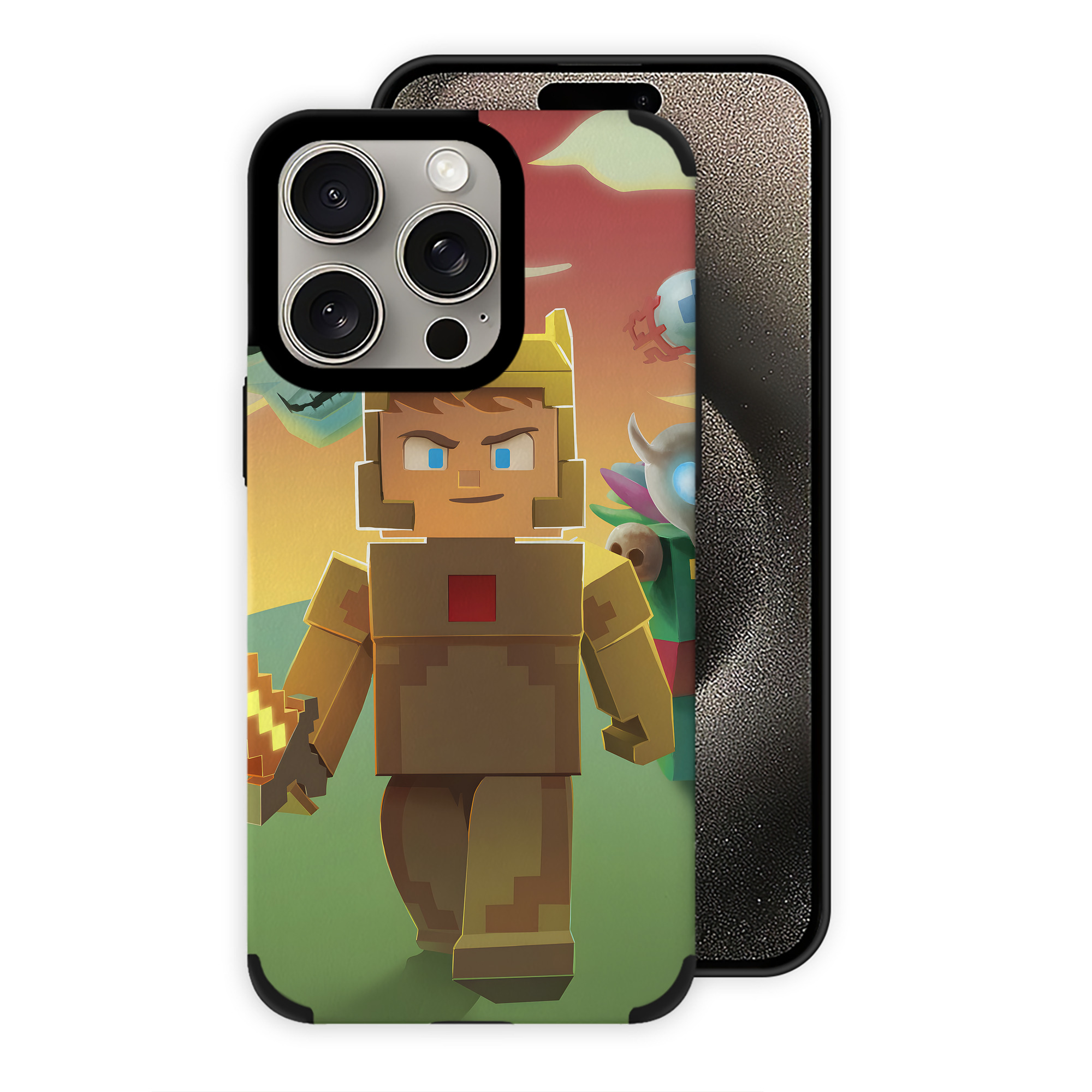 （画像用） マインクラフト ブロックの世界 Minecraft MC Block world 【iPhone15ProMax対応】 PUレザー スマホケース 耐衝撃＆黄変防止