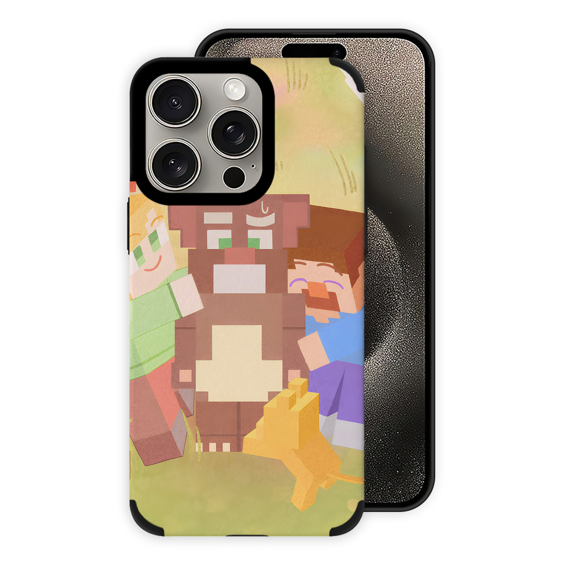 （画像用） マインクラフト ブロックの世界 Minecraft MC Block world 【iPhone15ProMax対応】 PUレザー スマホケース 耐衝撃＆黄変防止