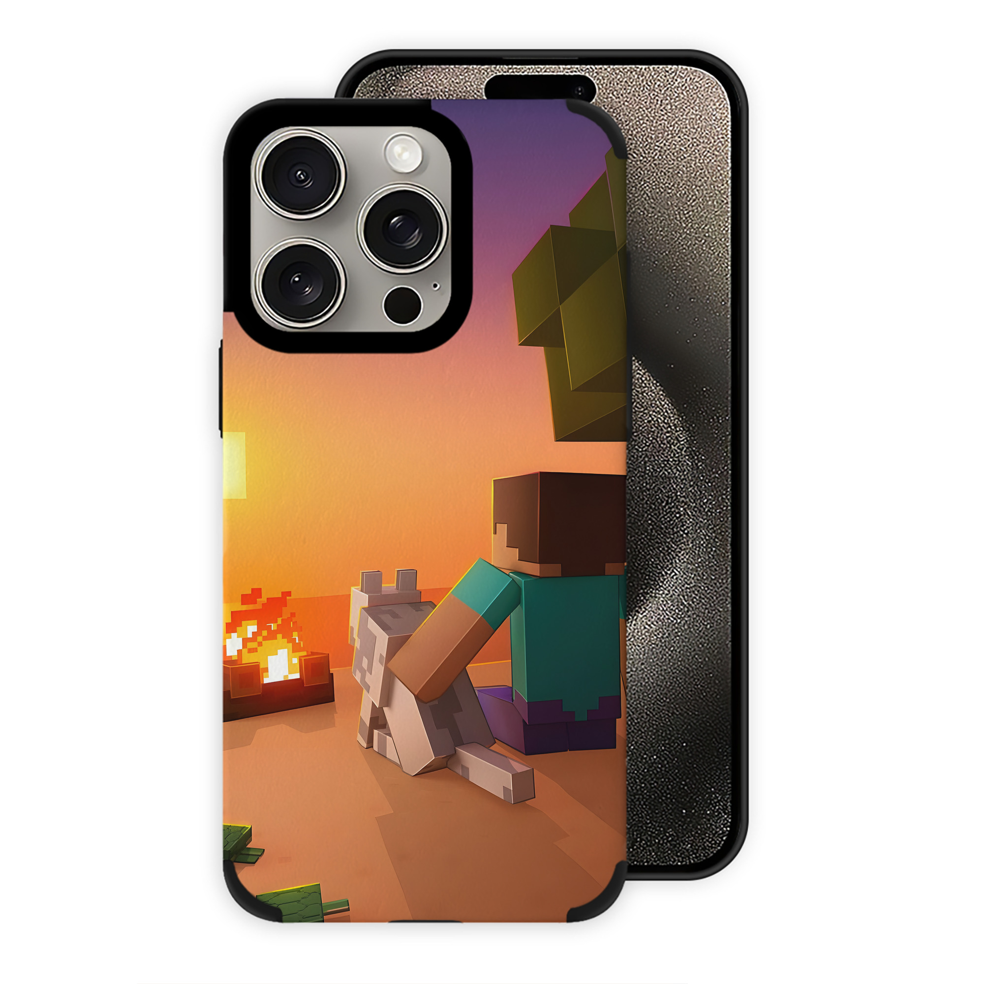 （画像用） マインクラフト ブロックの世界 Minecraft MC Block world 【iPhone15ProMax対応】 PUレザー スマホケース 耐衝撃＆黄変防止