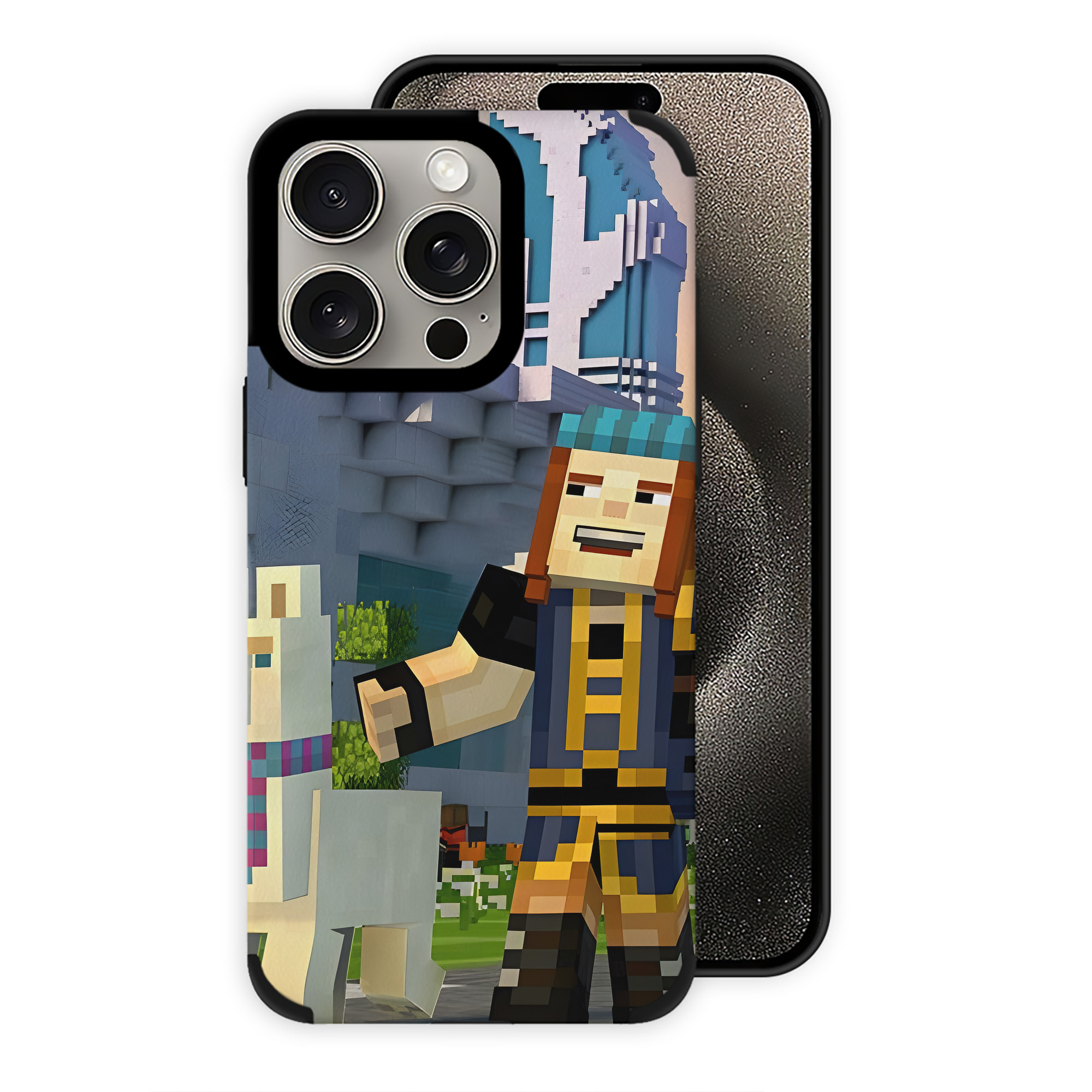 （画像用） マインクラフト ブロックの世界 Minecraft MC Block world 【iPhone15ProMax対応】 PUレザー スマホケース 耐衝撃＆黄変防止