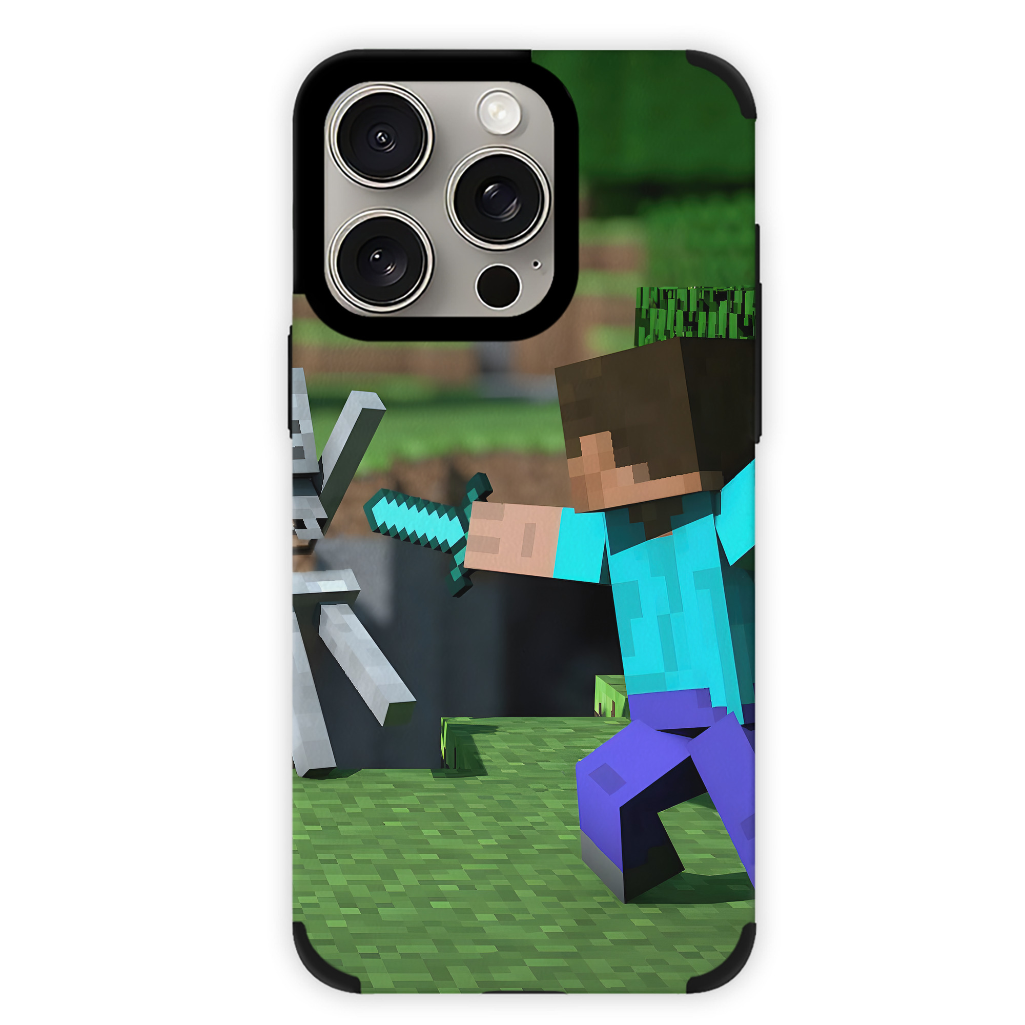 （画像用） マインクラフト ブロックの世界 Minecraft MC Block world 【iPhone15ProMax対応】 PUレザー スマホケース 耐衝撃＆黄変防止