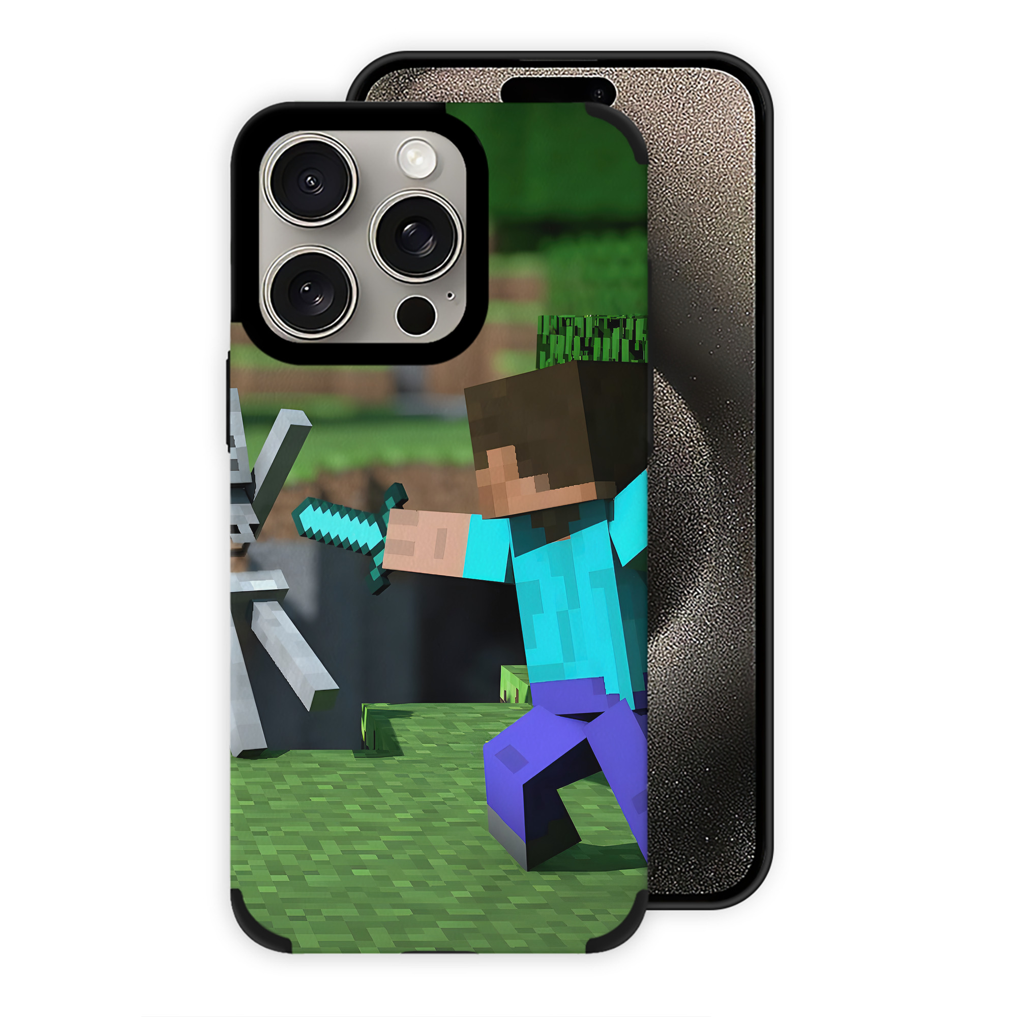 （画像用） マインクラフト ブロックの世界 Minecraft MC Block world 【iPhone15ProMax対応】 PUレザー スマホケース 耐衝撃＆黄変防止