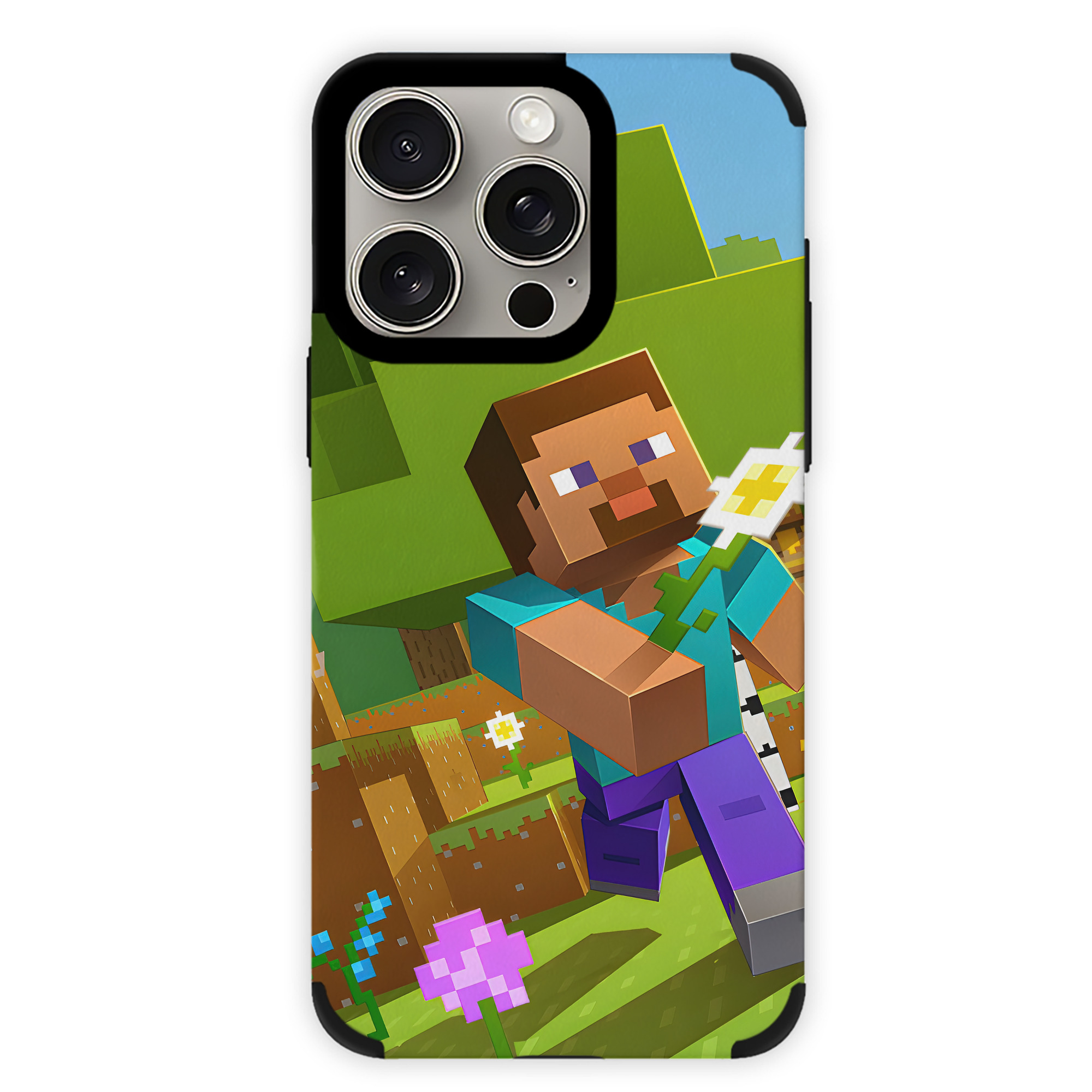 （画像用） マインクラフト ブロックの世界 Minecraft MC Block world 【iPhone15ProMax対応】 PUレザー スマホケース 耐衝撃＆黄変防止