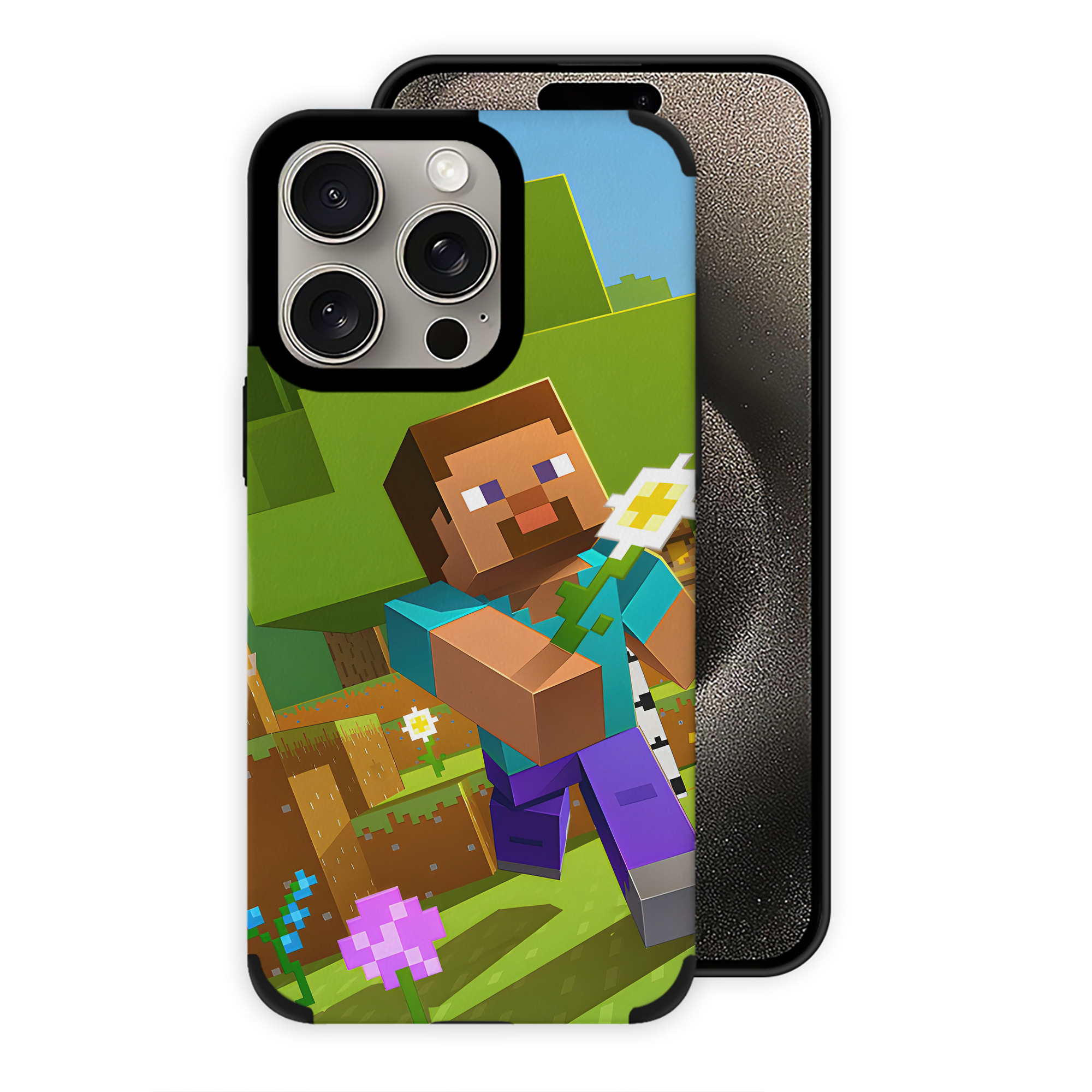 （画像用） マインクラフト ブロックの世界 Minecraft MC Block world 【iPhone15ProMax対応】 PUレザー スマホケース 耐衝撃＆黄変防止