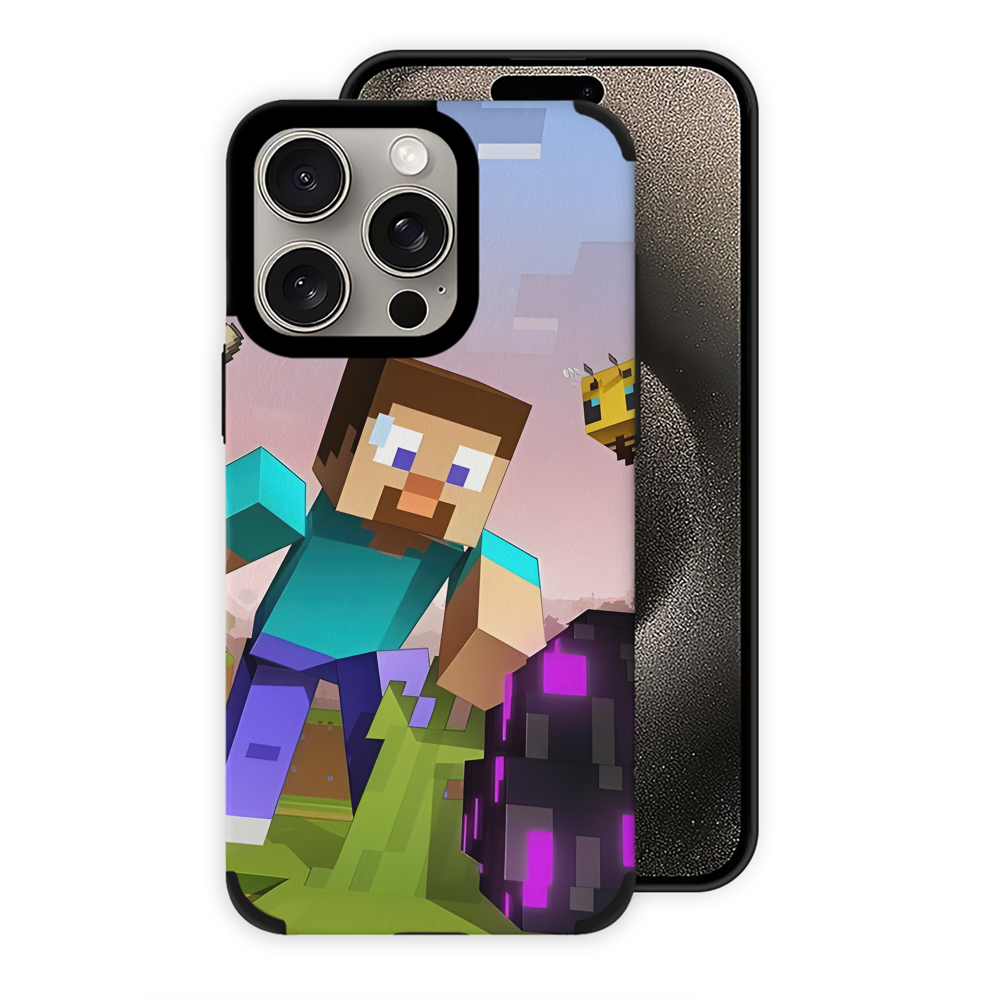 マインクラフト ブロックの世界 Minecraft MC Block world 【iPhone15ProMax対応】 PUレザー スマホケース 耐衝撃＆黄変防止