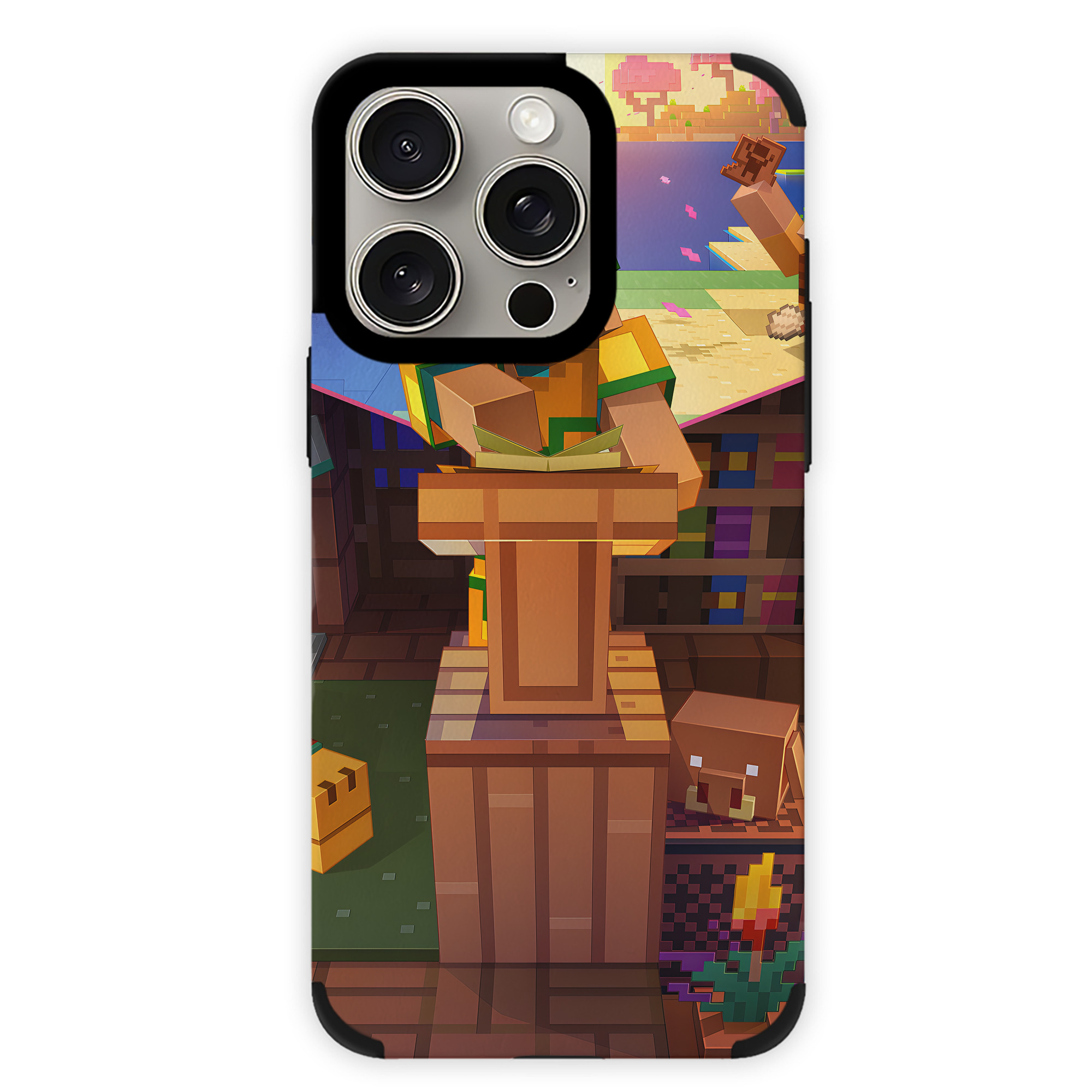 （画像用） マインクラフト ブロックの世界 Minecraft MC Block world 【iPhone15ProMax対応】 PUレザー スマホケース 耐衝撃＆黄変防止
