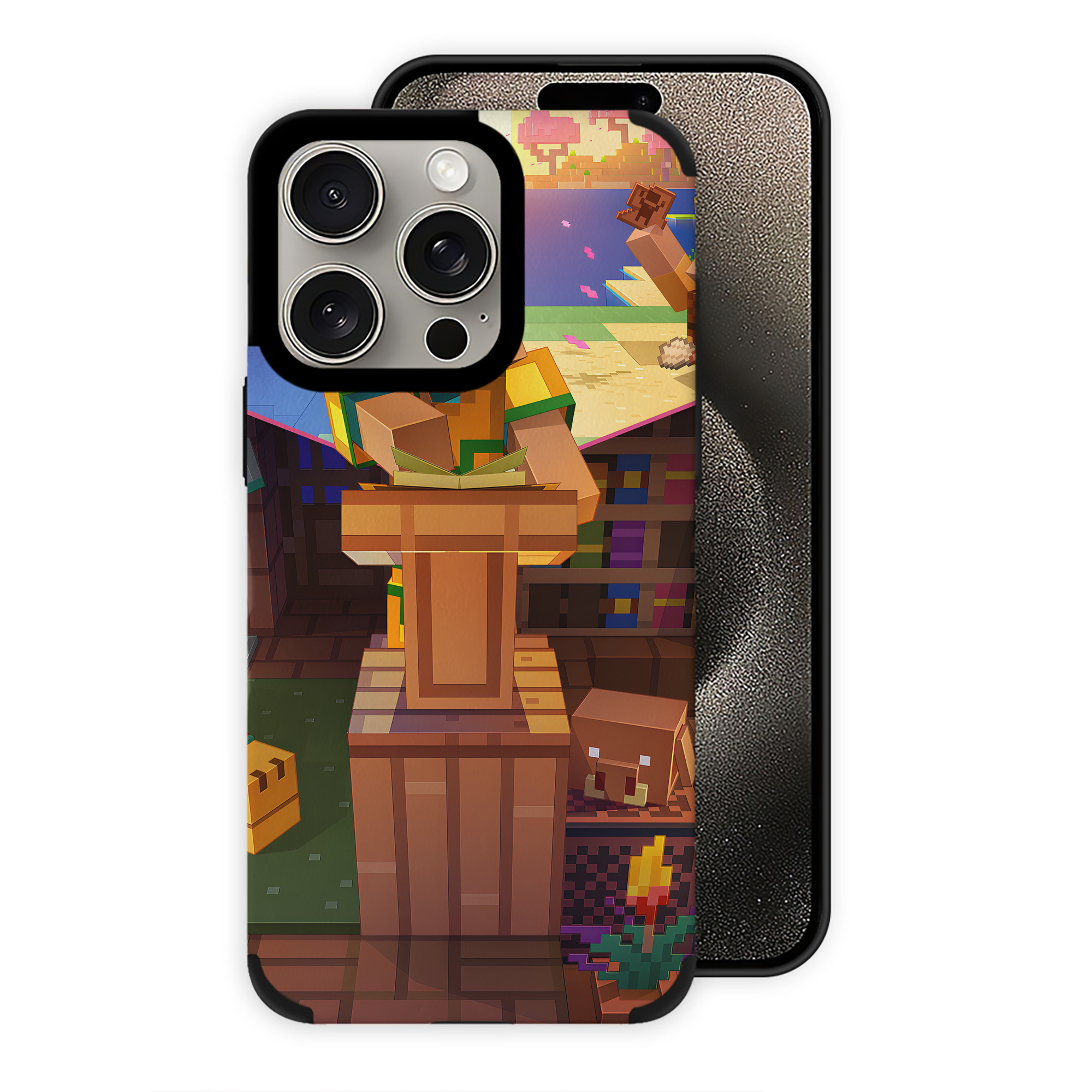 （画像用） マインクラフト ブロックの世界 Minecraft MC Block world 【iPhone15ProMax対応】 PUレザー スマホケース 耐衝撃＆黄変防止