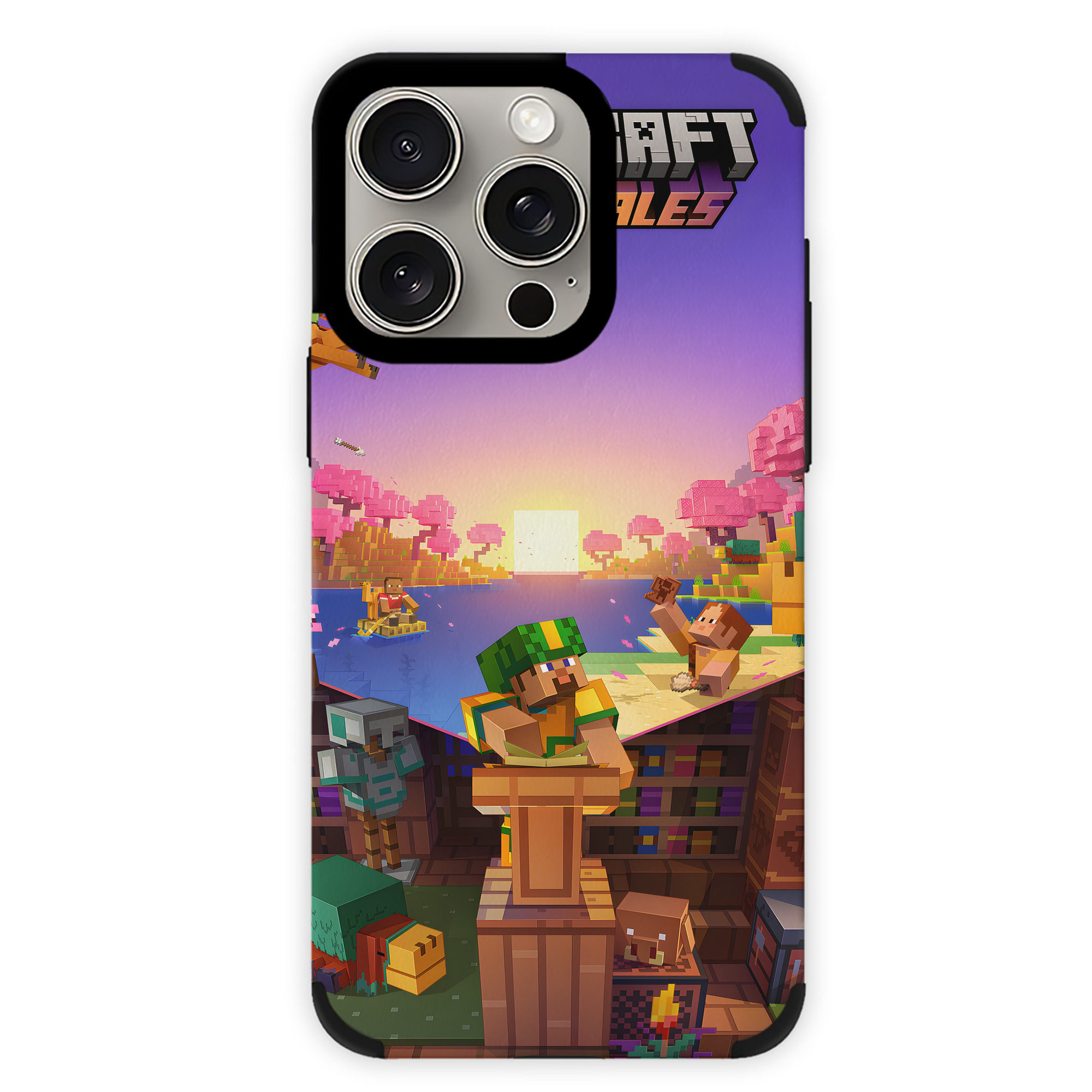 （画像用） マインクラフト ブロックの世界 Minecraft MC Block world 【iPhone15ProMax対応】 PUレザー スマホケース 耐衝撃＆黄変防止