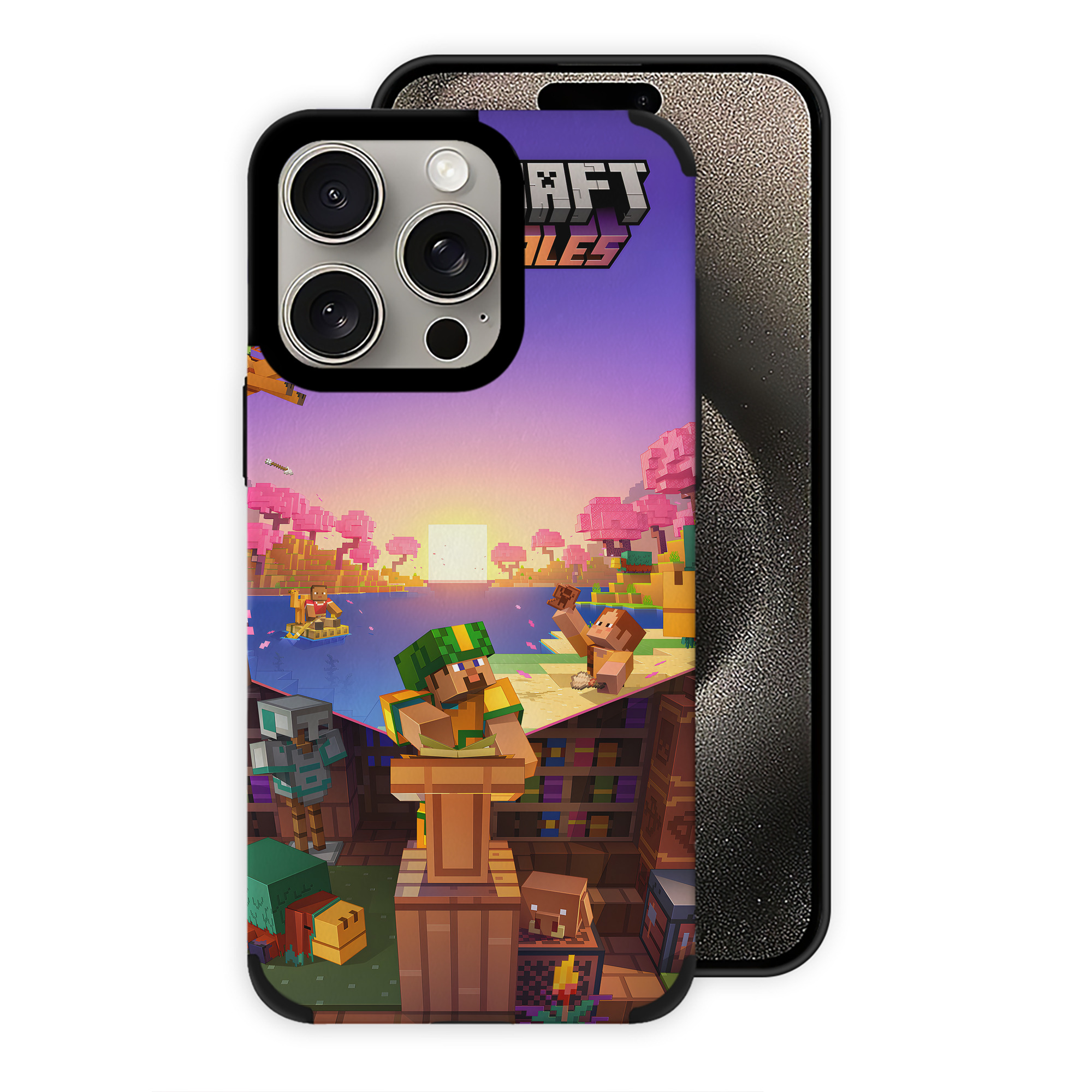 （画像用） マインクラフト ブロックの世界 Minecraft MC Block world 【iPhone15ProMax対応】 PUレザー スマホケース 耐衝撃＆黄変防止
