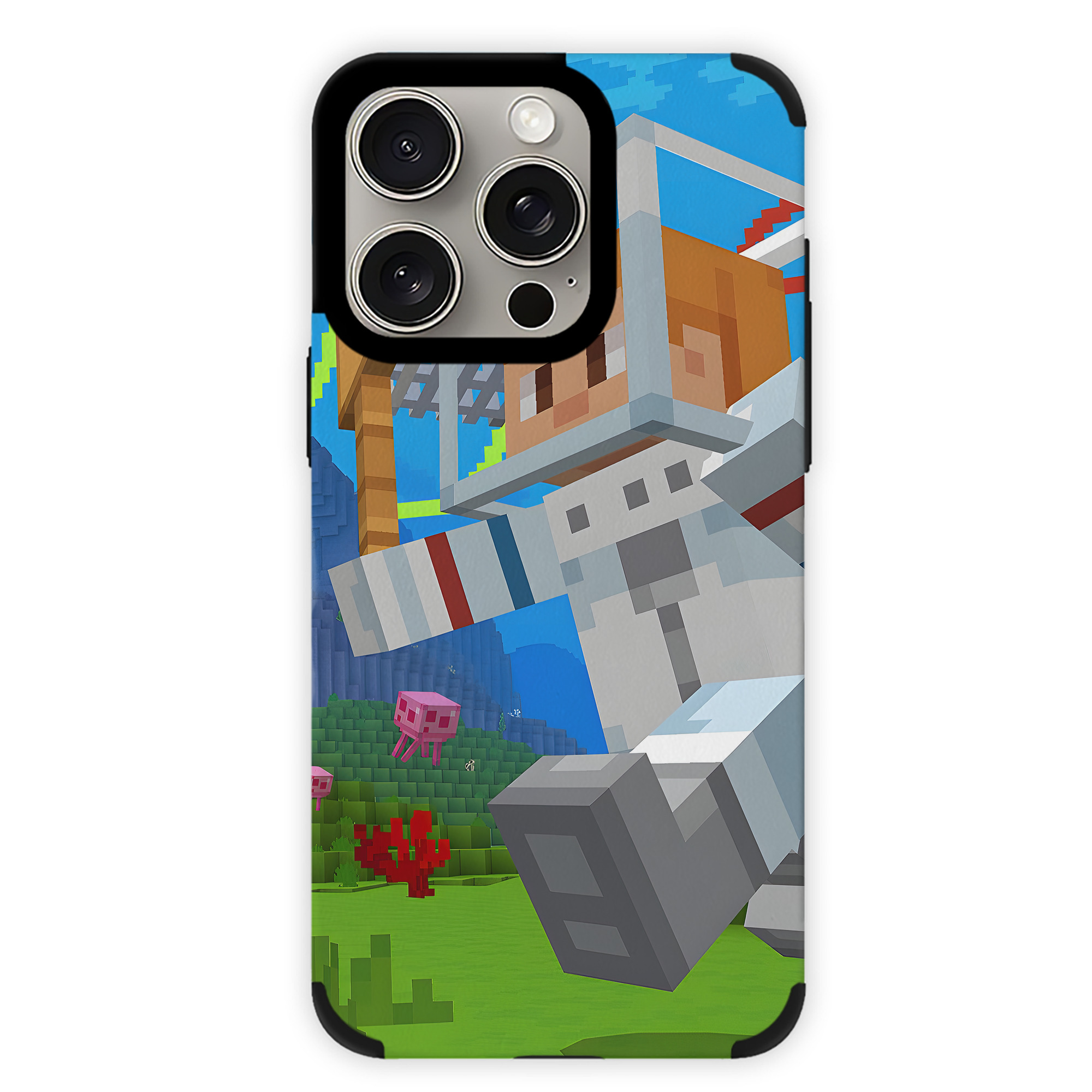 （画像用） マインクラフト ブロックの世界 Minecraft MC Block world 【iPhone15ProMax対応】 PUレザー スマホケース 耐衝撃＆黄変防止