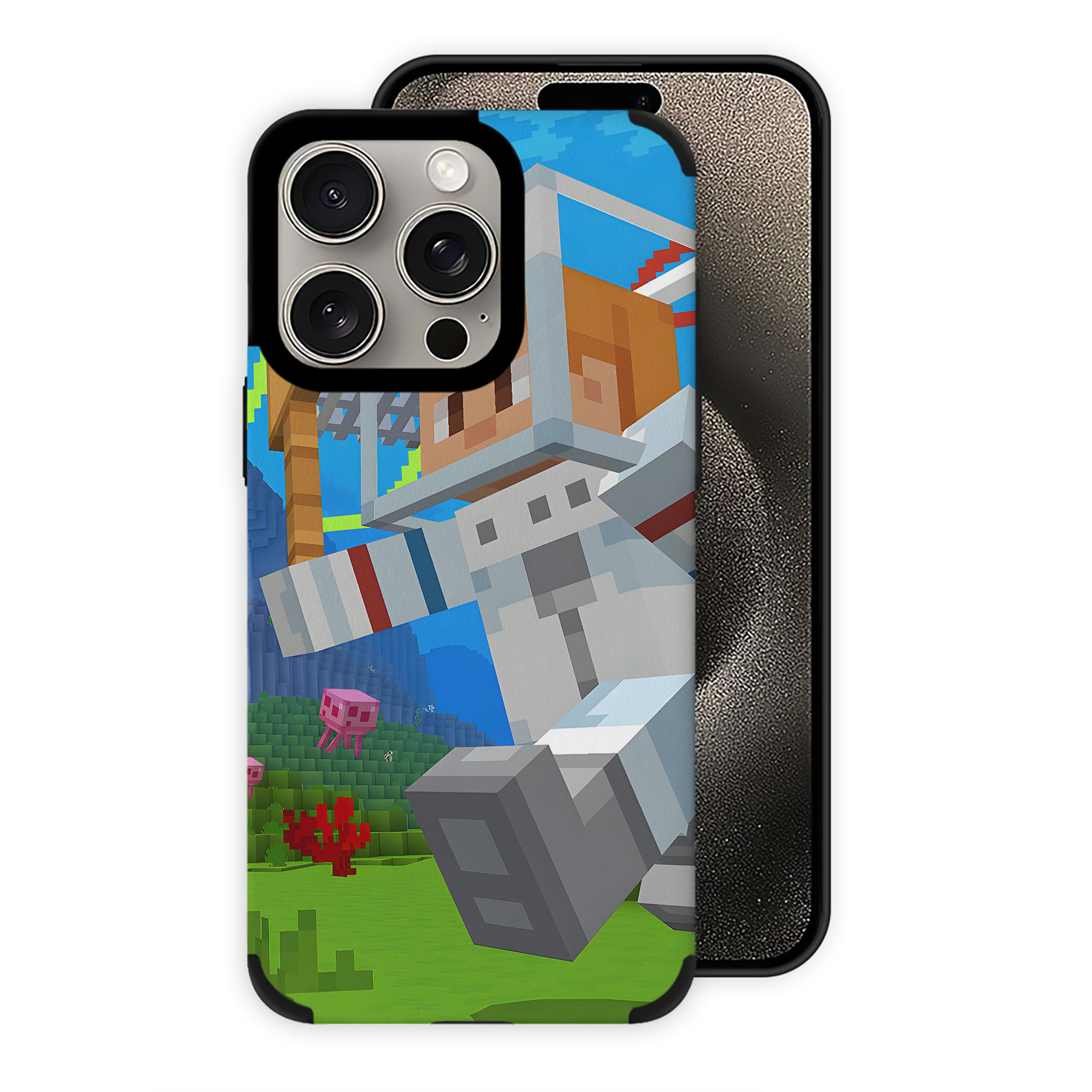 （画像用） マインクラフト ブロックの世界 Minecraft MC Block world 【iPhone15ProMax対応】 PUレザー スマホケース 耐衝撃＆黄変防止