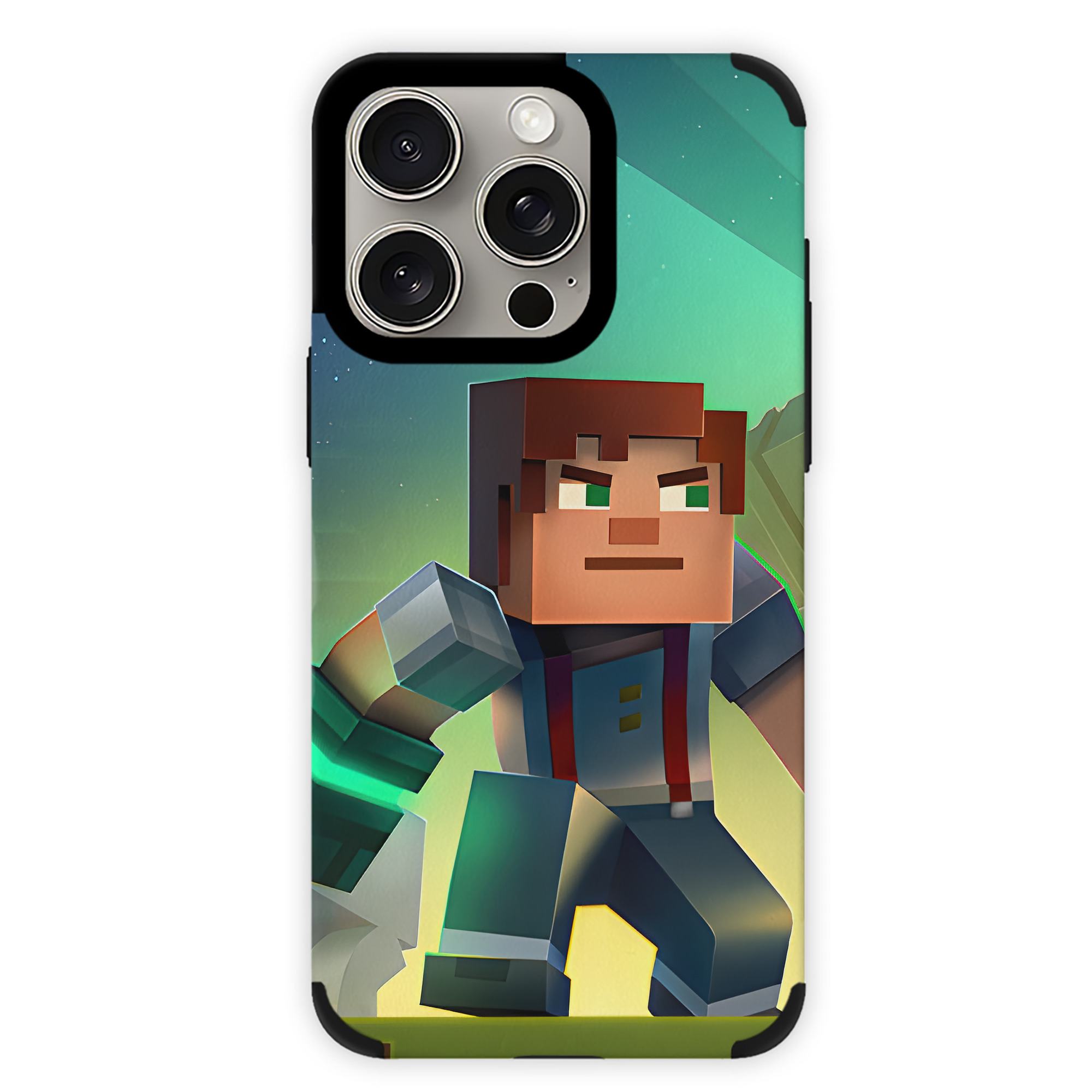 （画像用） マインクラフト ブロックの世界 Minecraft MC Block world 【iPhone15ProMax対応】 PUレザー スマホケース 耐衝撃＆黄変防止