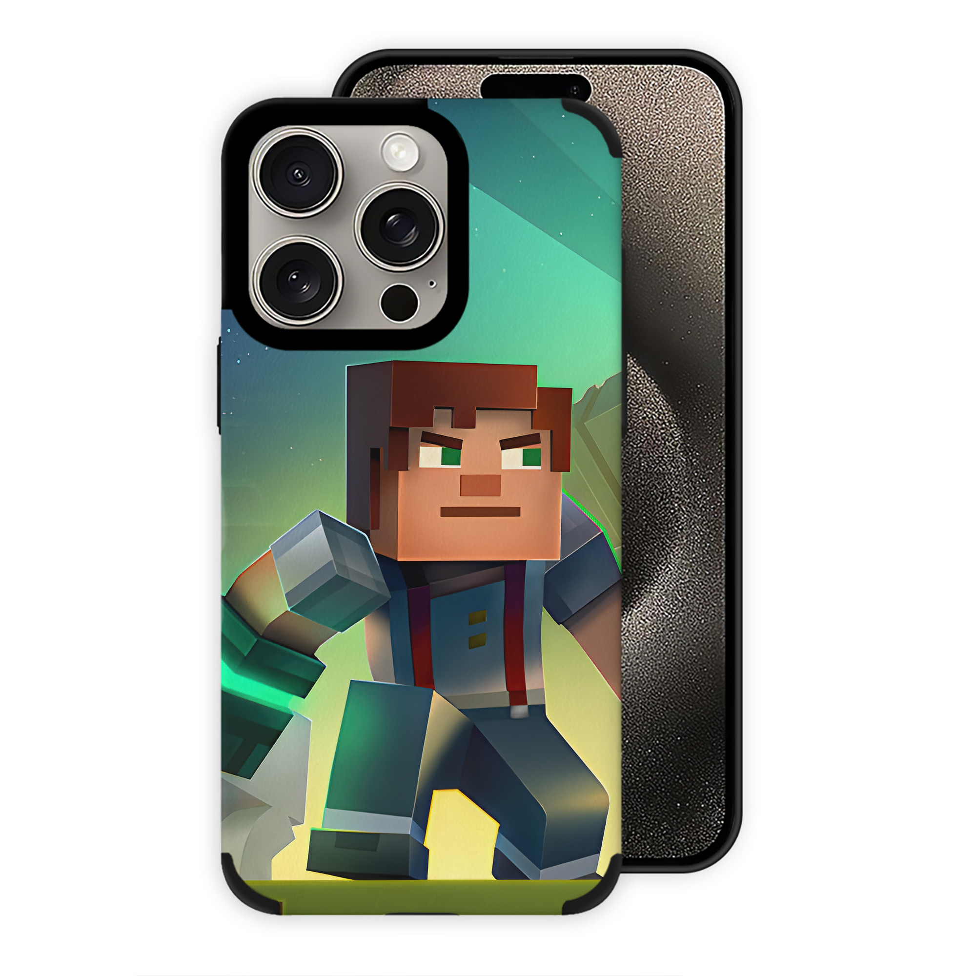 マインクラフト ブロックの世界 Minecraft MC Block world 【iPhone15ProMax対応】 PUレザー スマホケース 耐衝撃＆黄変防止