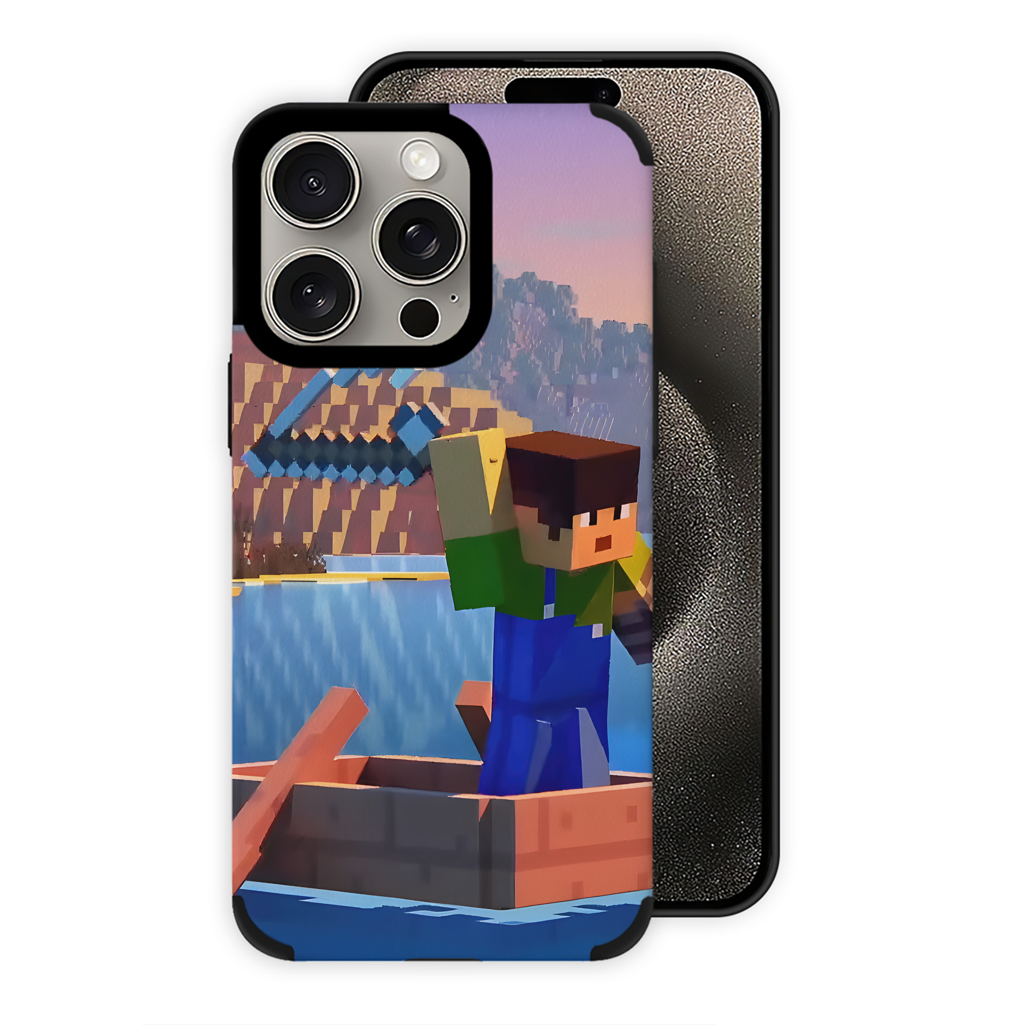 （画像用） マインクラフト ブロックの世界 Minecraft MC Block world 【iPhone15ProMax対応】 PUレザー スマホケース 耐衝撃＆黄変防止