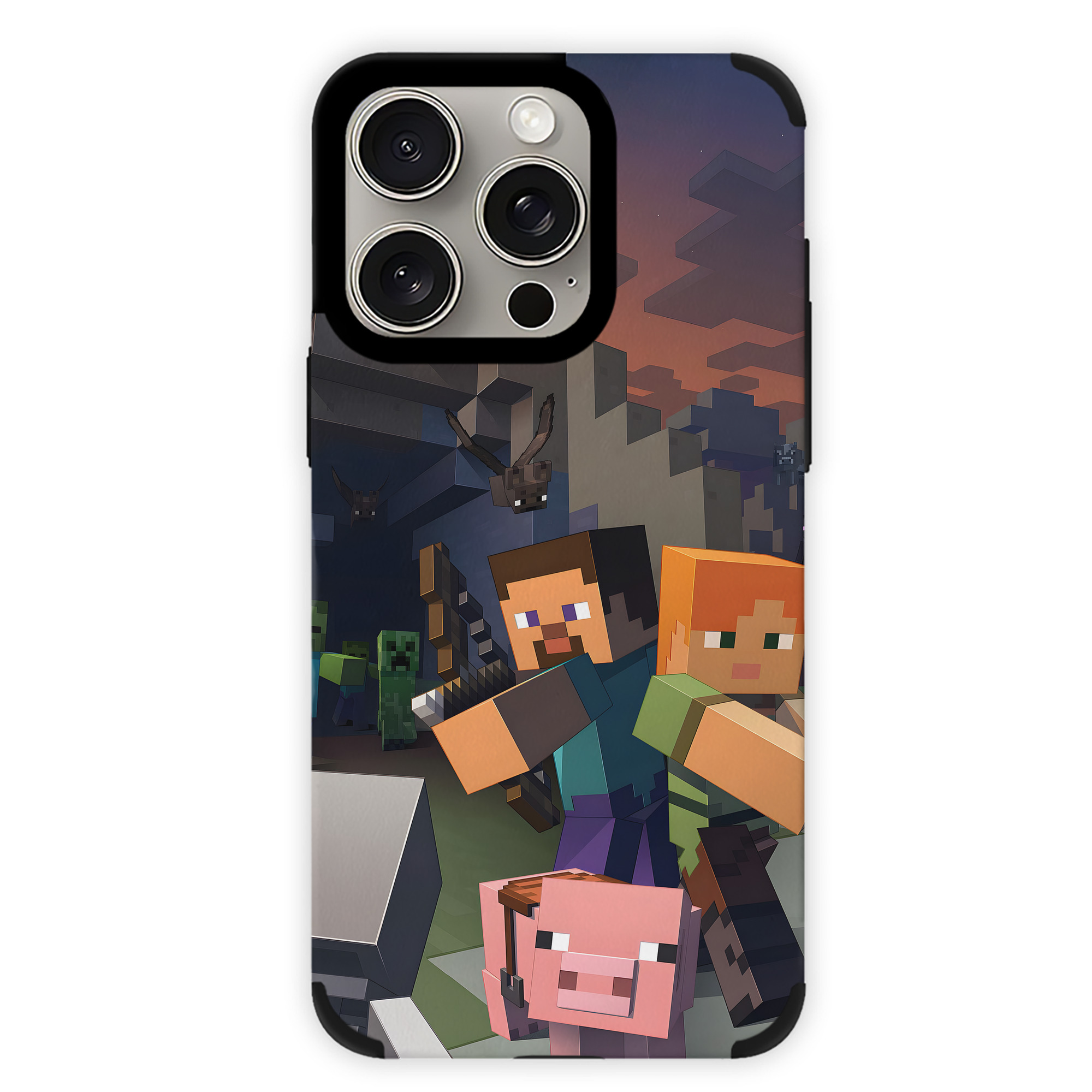 （画像用） マインクラフト ブロックの世界 Minecraft MC Block world 【iPhone15ProMax対応】 PUレザー スマホケース 耐衝撃＆黄変防止