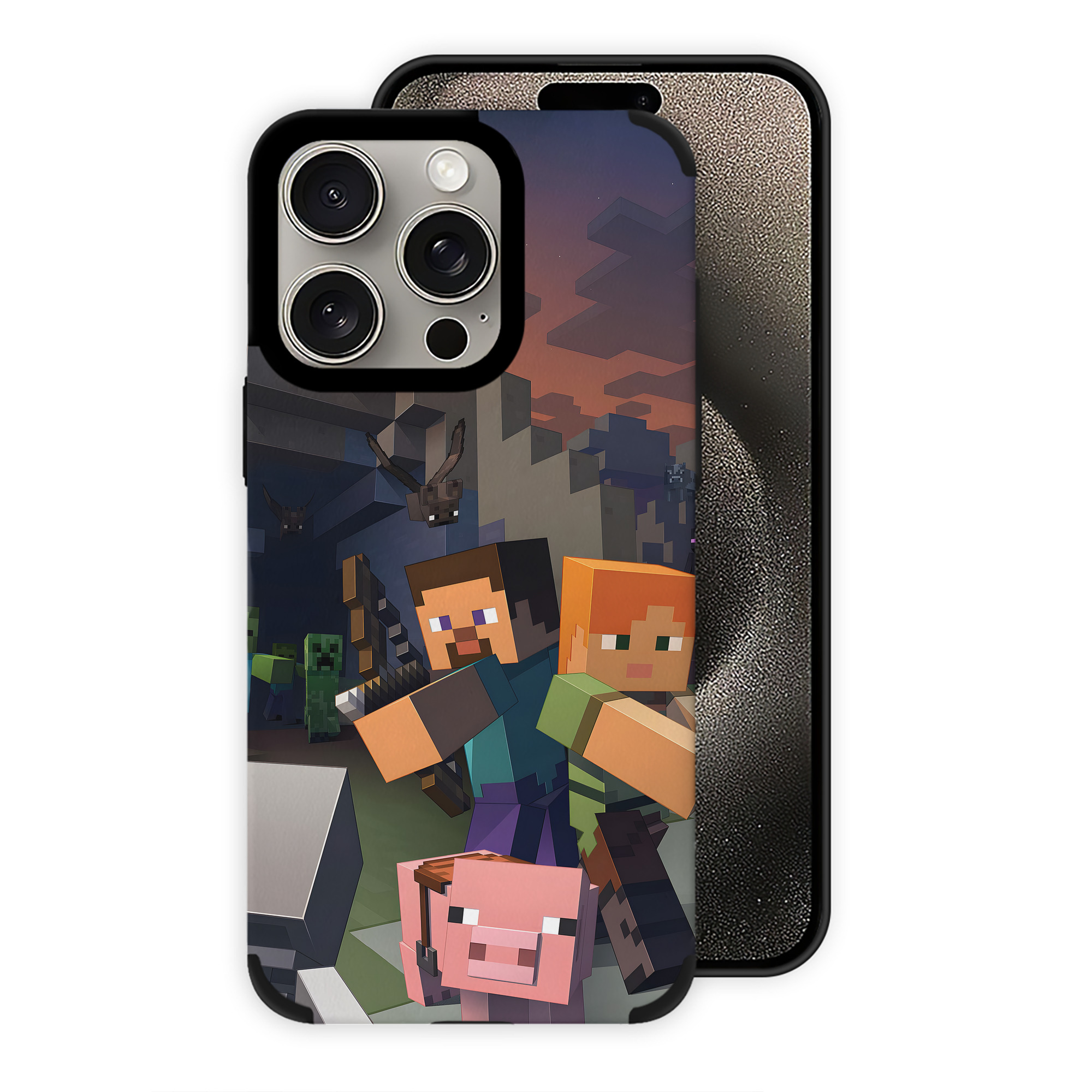 （画像用） マインクラフト ブロックの世界 Minecraft MC Block world 【iPhone15ProMax対応】 PUレザー スマホケース 耐衝撃＆黄変防止