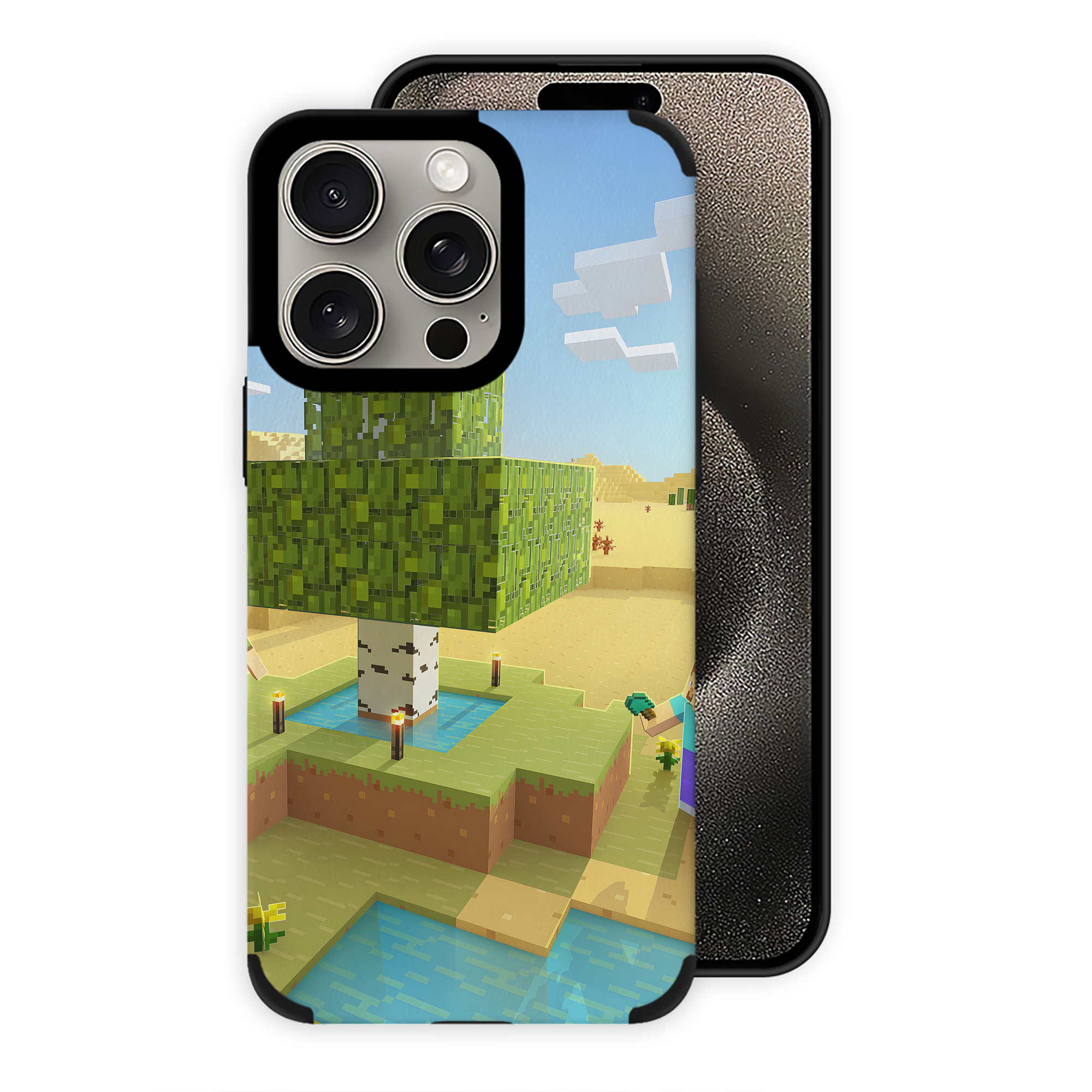 （画像用） マインクラフト ブロックの世界 Minecraft MC Block world 【iPhone15ProMax対応】 PUレザー スマホケース 耐衝撃＆黄変防止