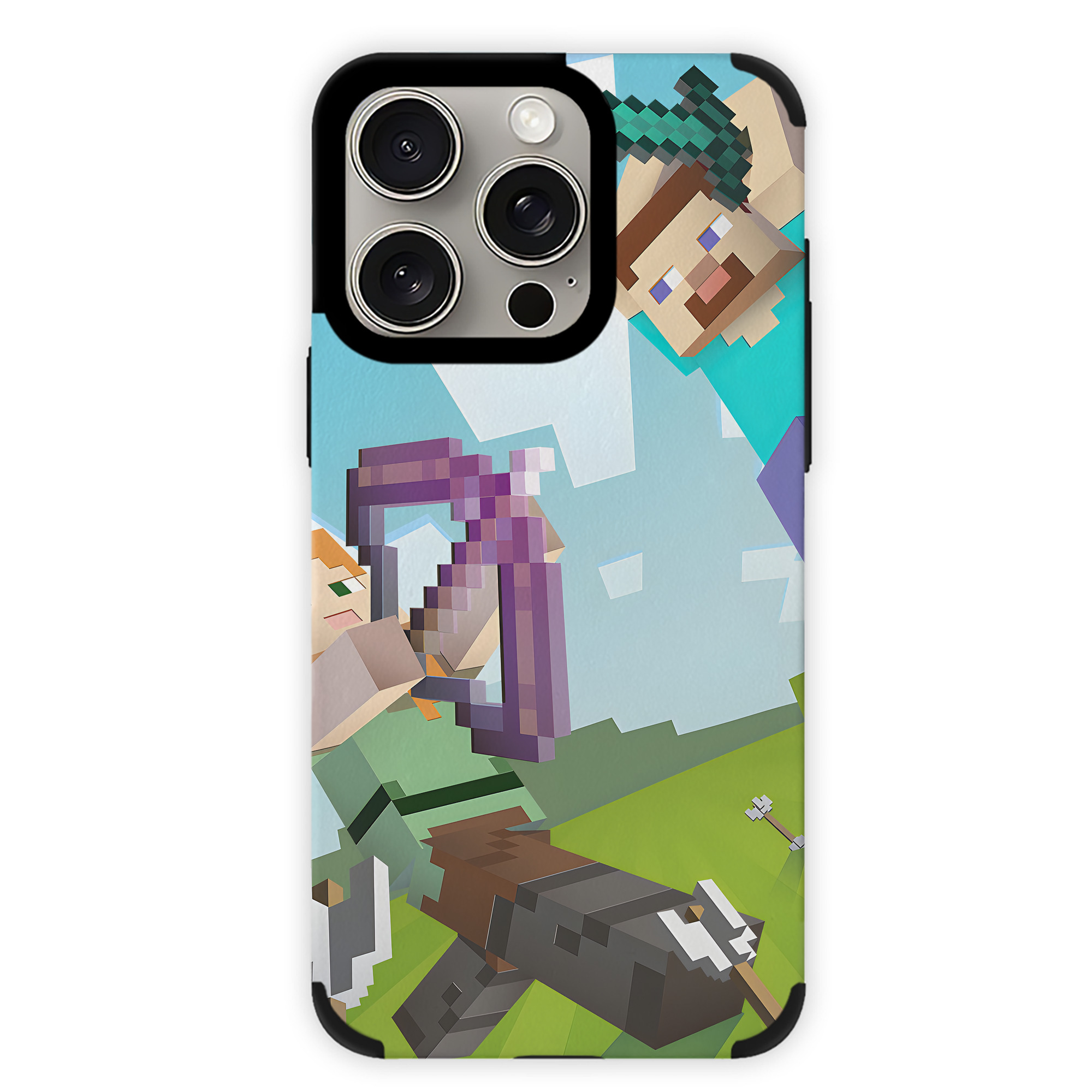 （画像用） マインクラフト ブロックの世界 Minecraft MC Block world 【iPhone15ProMax対応】 PUレザー スマホケース 耐衝撃＆黄変防止