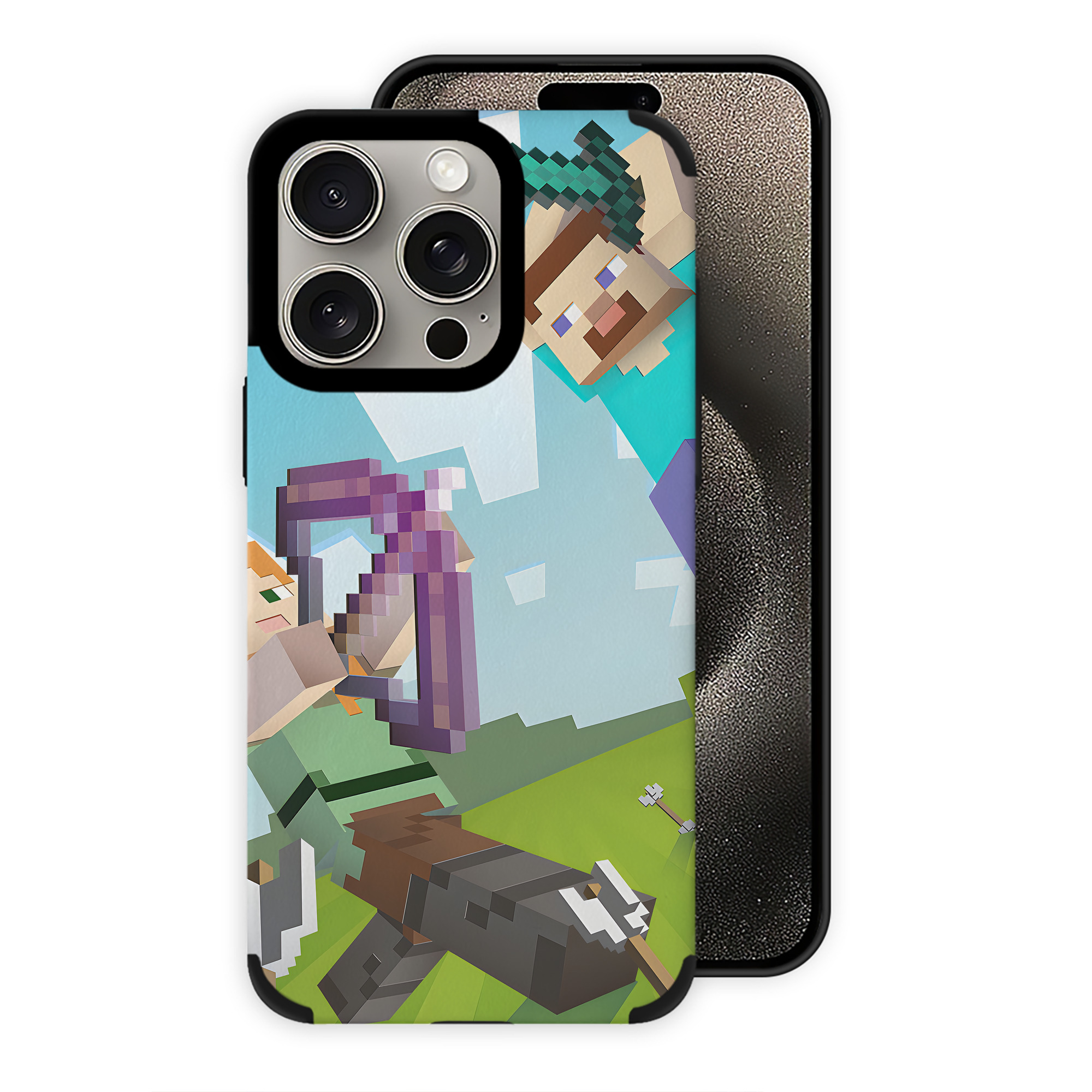 （画像用） マインクラフト ブロックの世界 Minecraft MC Block world 【iPhone15ProMax対応】 PUレザー スマホケース 耐衝撃＆黄変防止