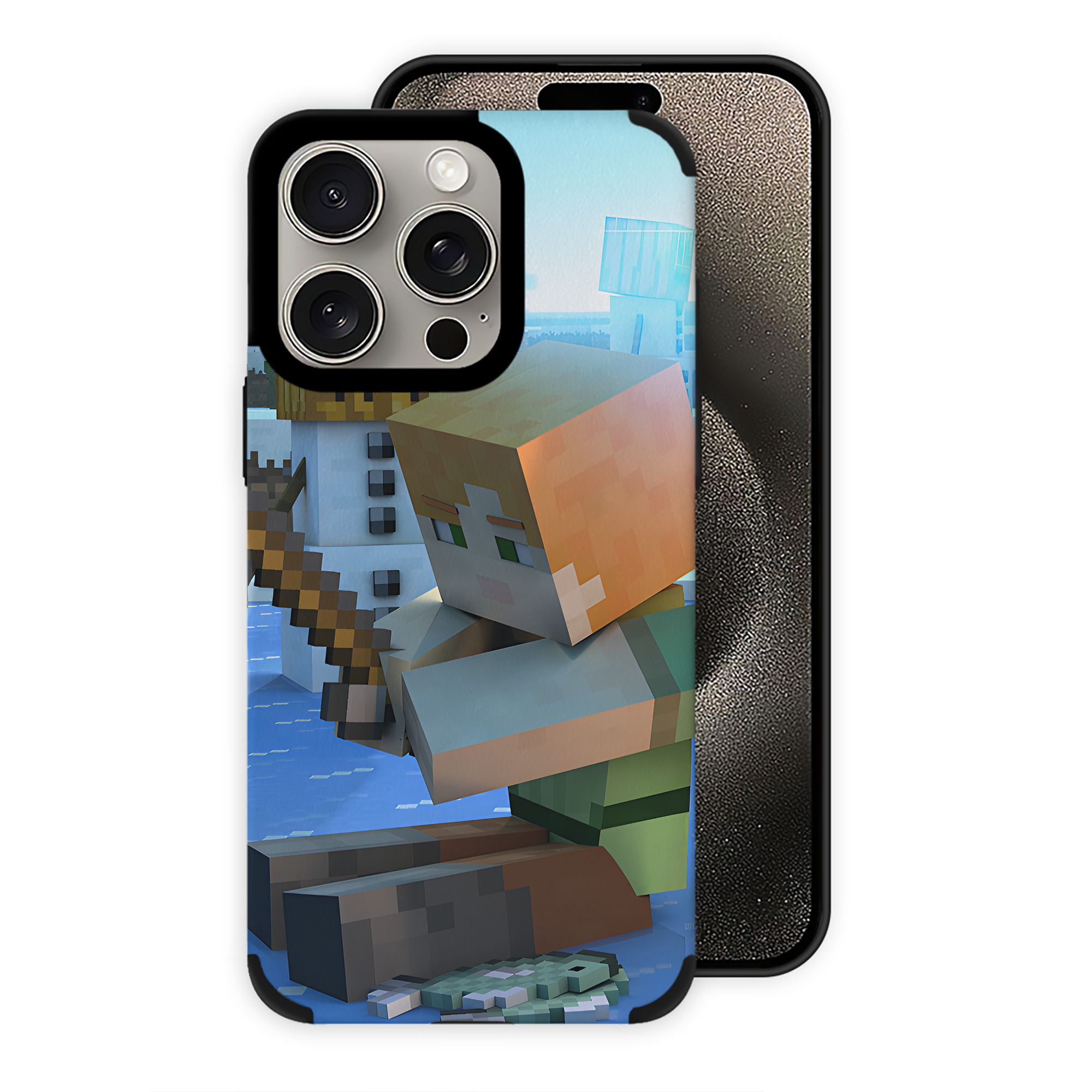 （画像用） マインクラフト ブロックの世界 Minecraft MC Block world 【iPhone15ProMax対応】 PUレザー スマホケース 耐衝撃＆黄変防止