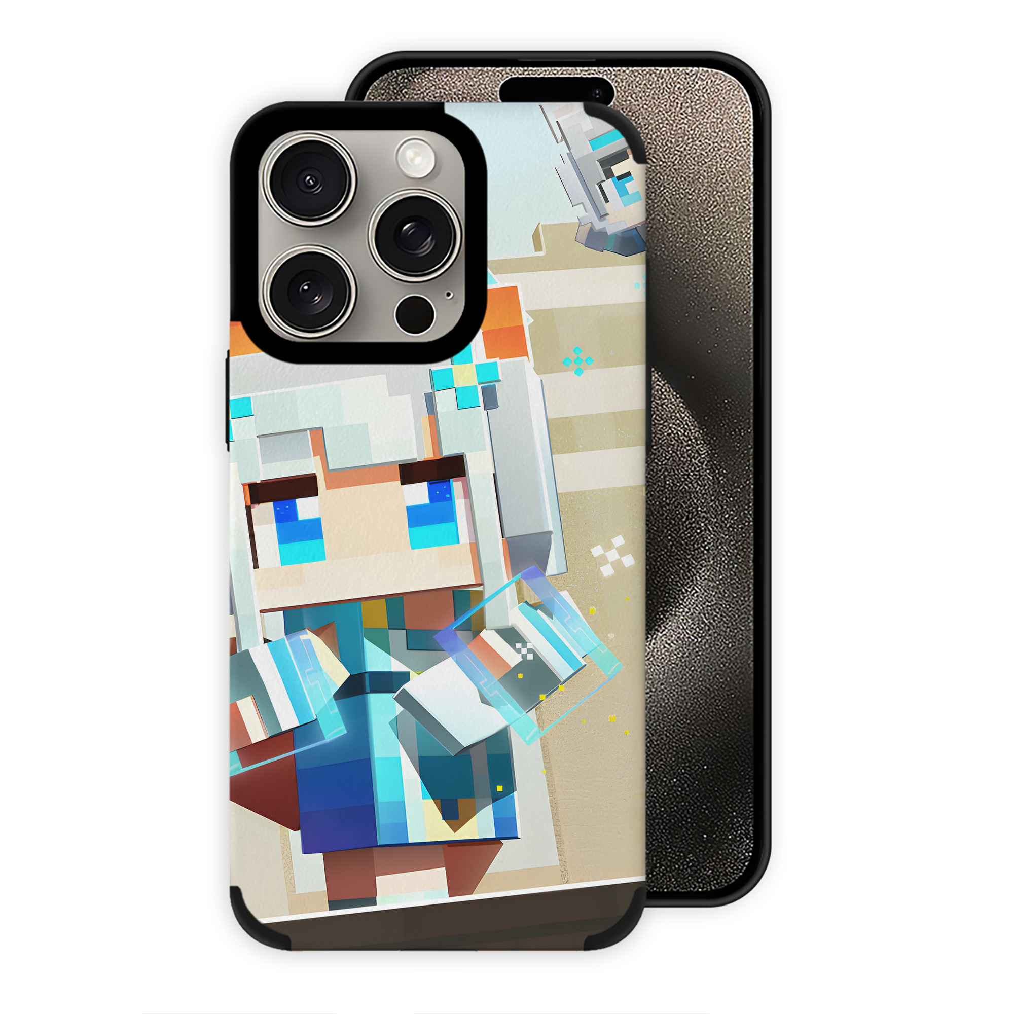 （画像用） マインクラフト ブロックの世界 Minecraft MC Block world 【iPhone15ProMax対応】 PUレザー スマホケース 耐衝撃＆黄変防止
