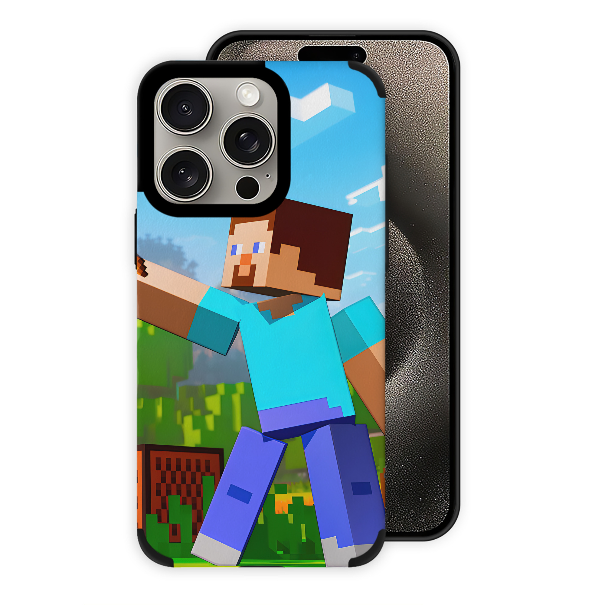 （画像用） マインクラフト ブロックの世界 Minecraft MC Block world 【iPhone15ProMax対応】 PUレザー スマホケース 耐衝撃＆黄変防止