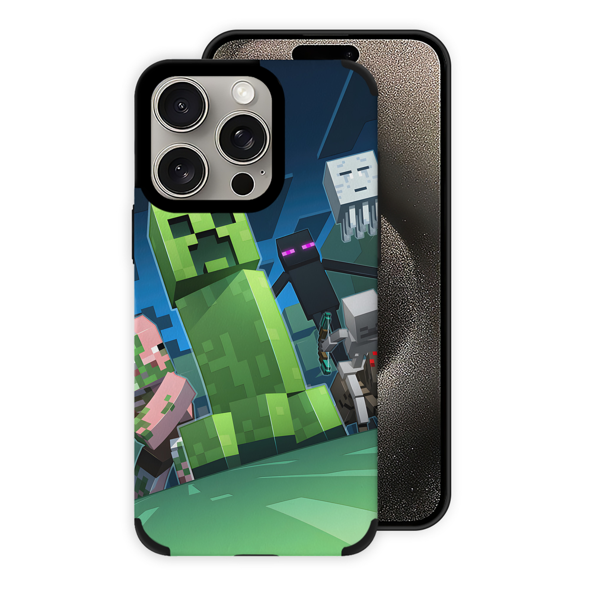 （画像用） マインクラフト ブロックの世界 Minecraft MC Block world 【iPhone15ProMax対応】 PUレザー スマホケース 耐衝撃＆黄変防止