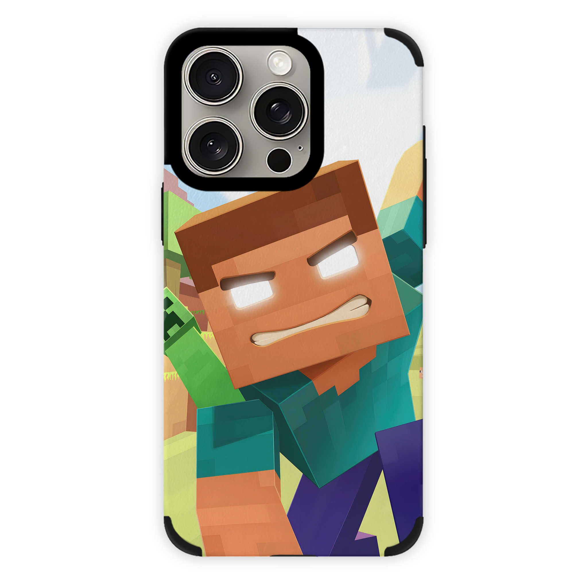（画像用） マインクラフト ブロックの世界 Minecraft MC Block world 【iPhone15ProMax対応】 PUレザー スマホケース 耐衝撃＆黄変防止