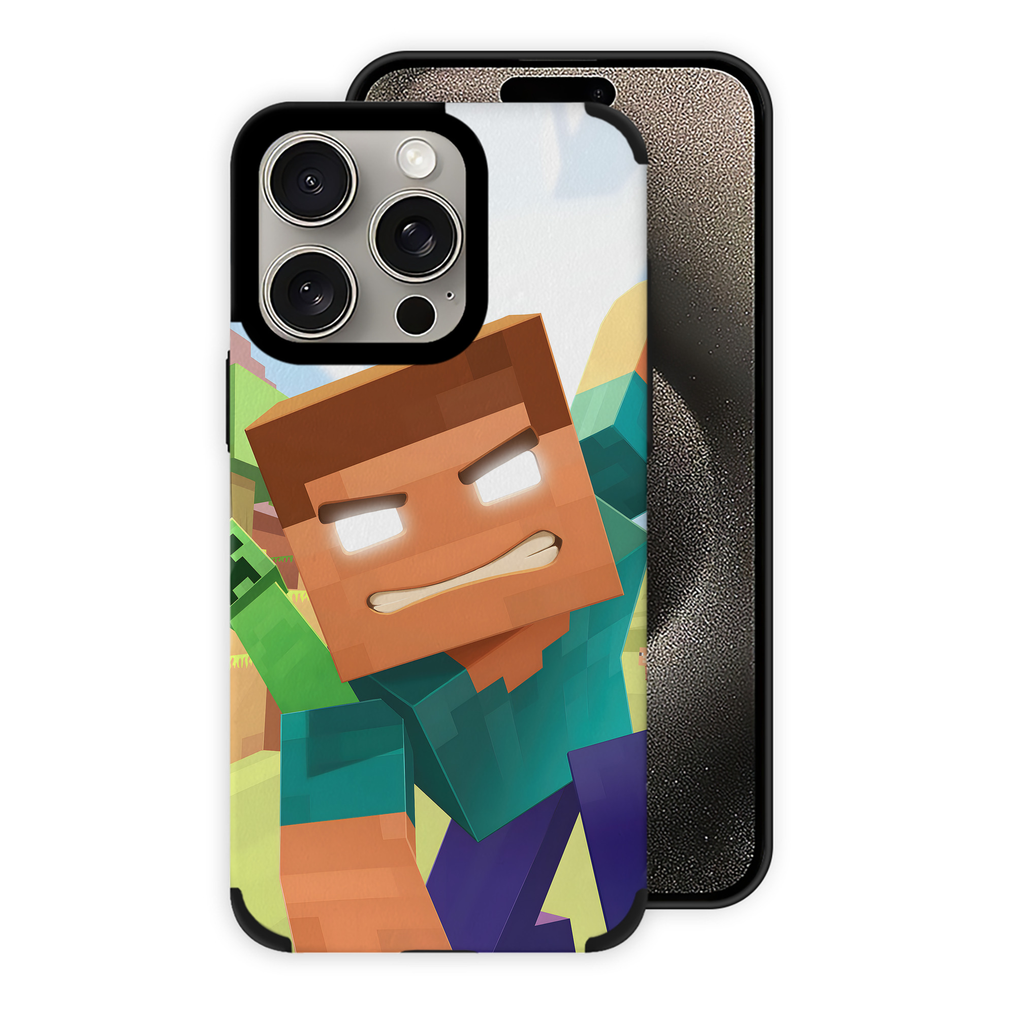 （画像用） マインクラフト ブロックの世界 Minecraft MC Block world 【iPhone15ProMax対応】 PUレザー スマホケース 耐衝撃＆黄変防止