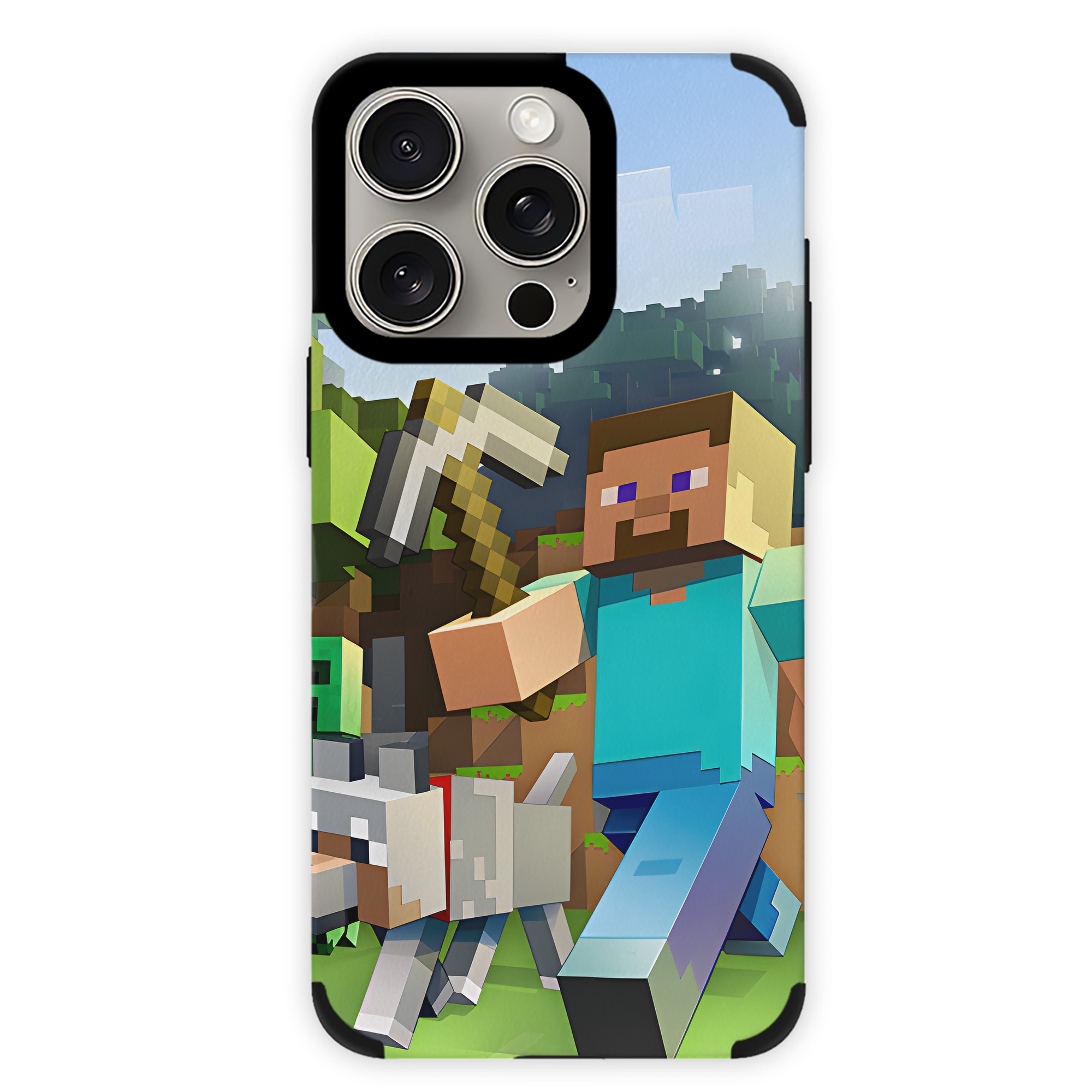 （画像用） マインクラフト ブロックの世界 Minecraft MC Block world 【iPhone15ProMax対応】 PUレザー スマホケース 耐衝撃＆黄変防止