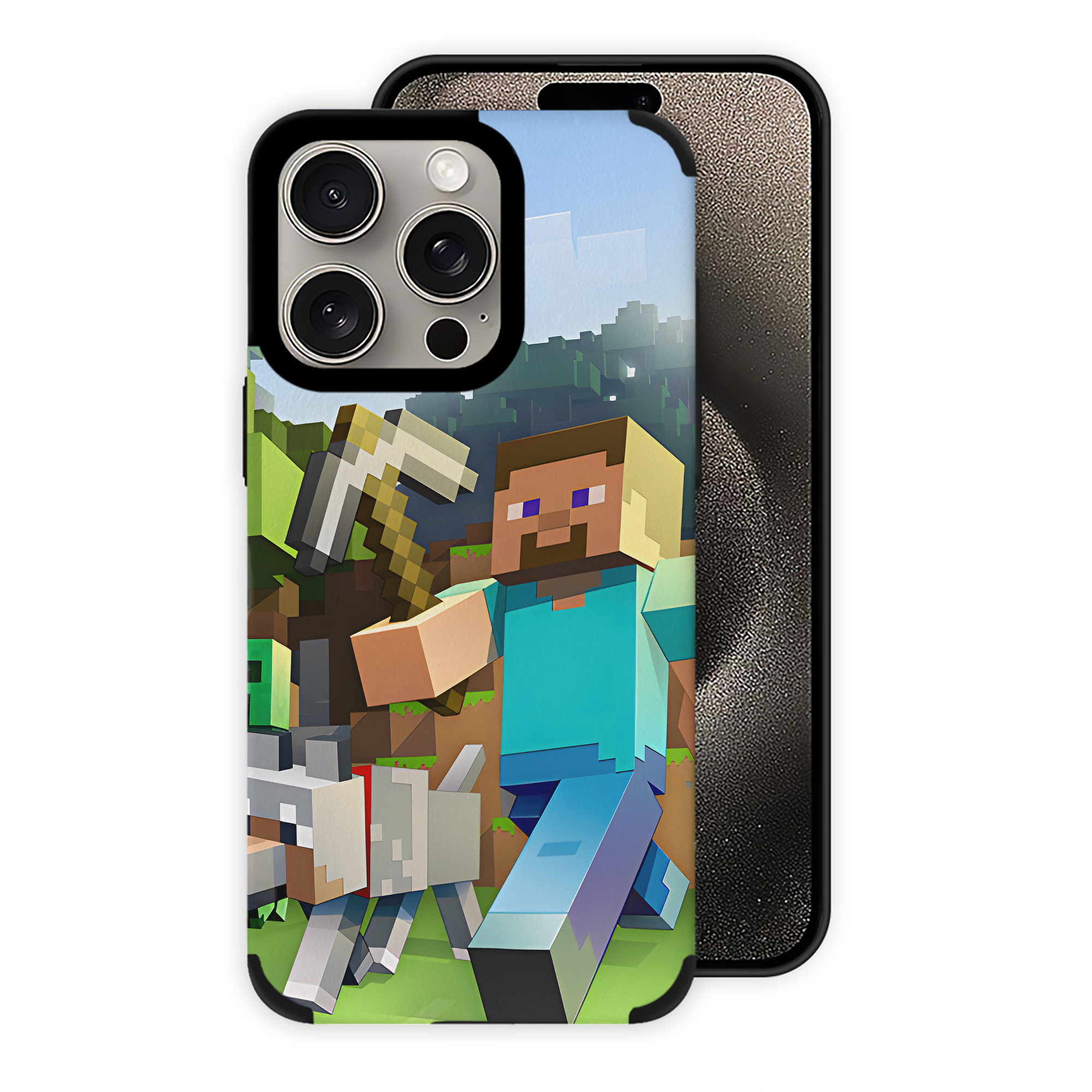 （画像用） マインクラフト ブロックの世界 Minecraft MC Block world 【iPhone15ProMax対応】 PUレザー スマホケース 耐衝撃＆黄変防止