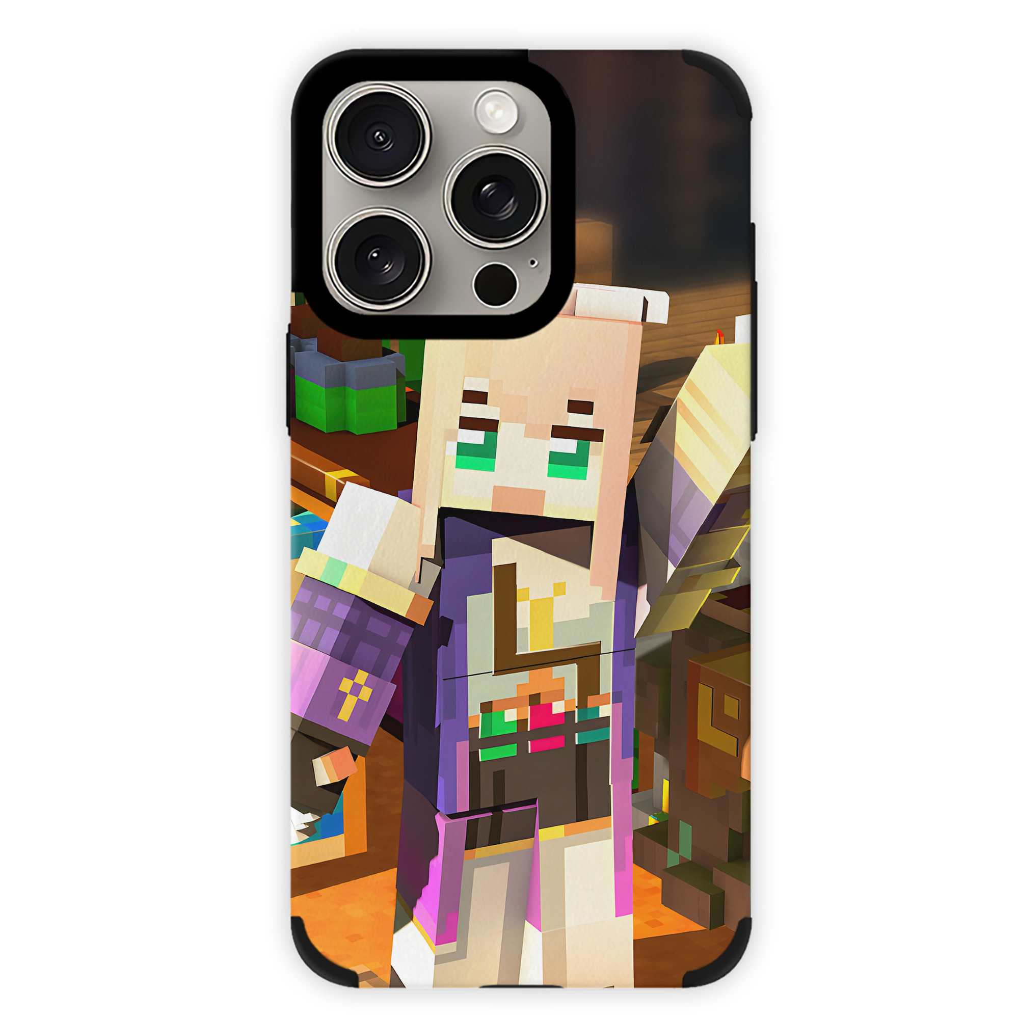 （画像用） マインクラフト ブロックの世界 Minecraft MC Block world 【iPhone15ProMax対応】 PUレザー スマホケース 耐衝撃＆黄変防止