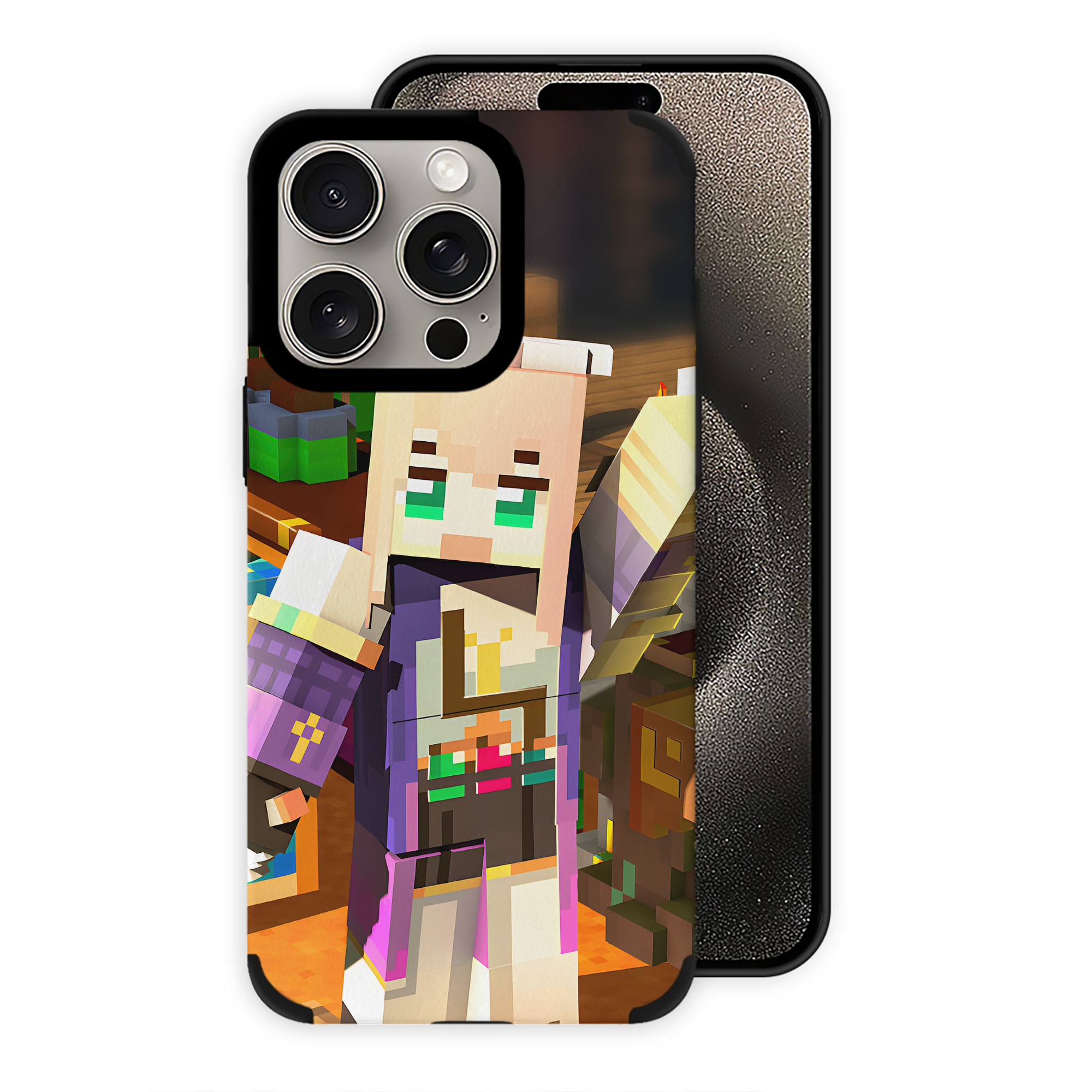 （画像用） マインクラフト ブロックの世界 Minecraft MC Block world 【iPhone15ProMax対応】 PUレザー スマホケース 耐衝撃＆黄変防止