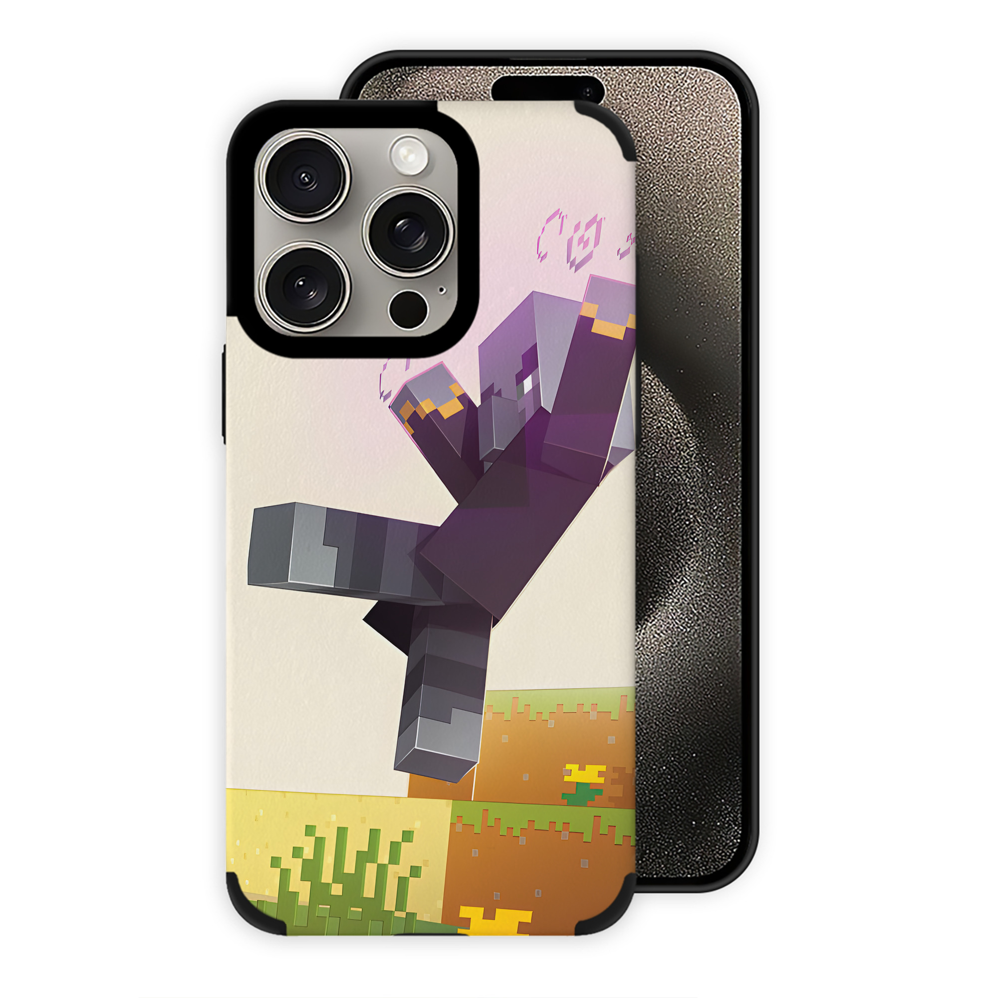 （画像用） マインクラフト ブロックの世界 Minecraft MC Block world 【iPhone15ProMax対応】 PUレザー スマホケース 耐衝撃＆黄変防止