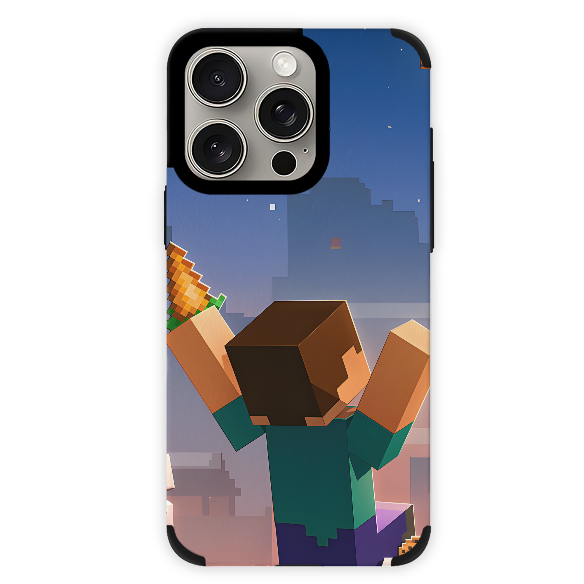 （画像用） マインクラフト ブロックの世界 Minecraft MC Block world 【iPhone15ProMax対応】 PUレザー スマホケース 耐衝撃＆黄変防止