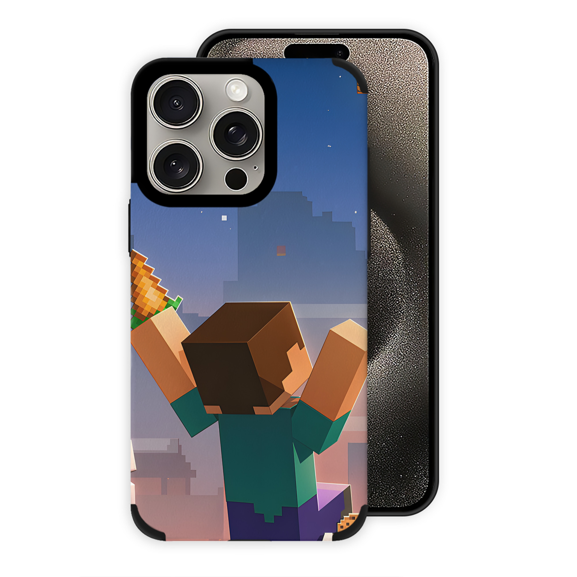 （画像用） マインクラフト ブロックの世界 Minecraft MC Block world 【iPhone15ProMax対応】 PUレザー スマホケース 耐衝撃＆黄変防止