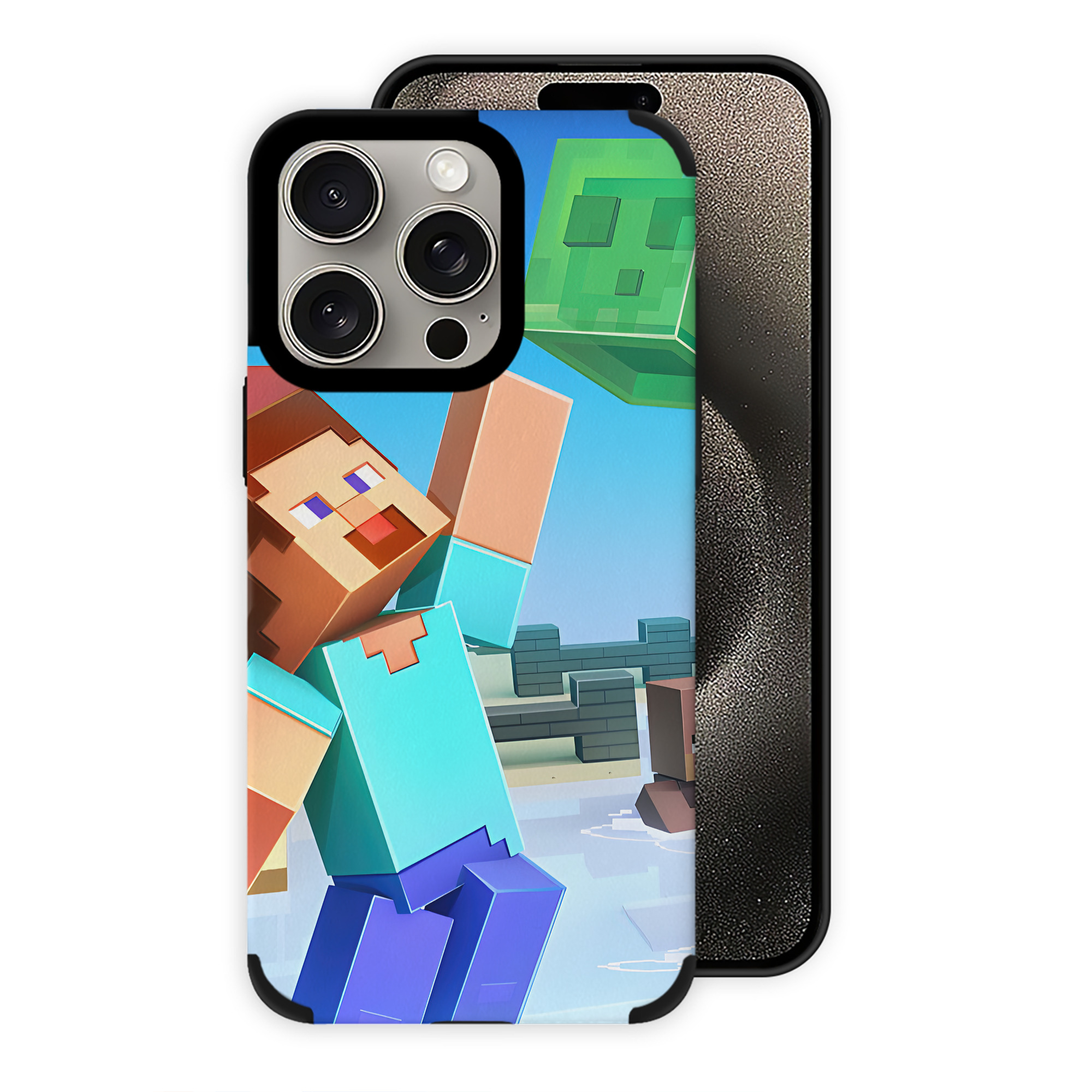 （画像用） マインクラフト ブロックの世界 Minecraft MC Block world 【iPhone15ProMax対応】 PUレザー スマホケース 耐衝撃＆黄変防止