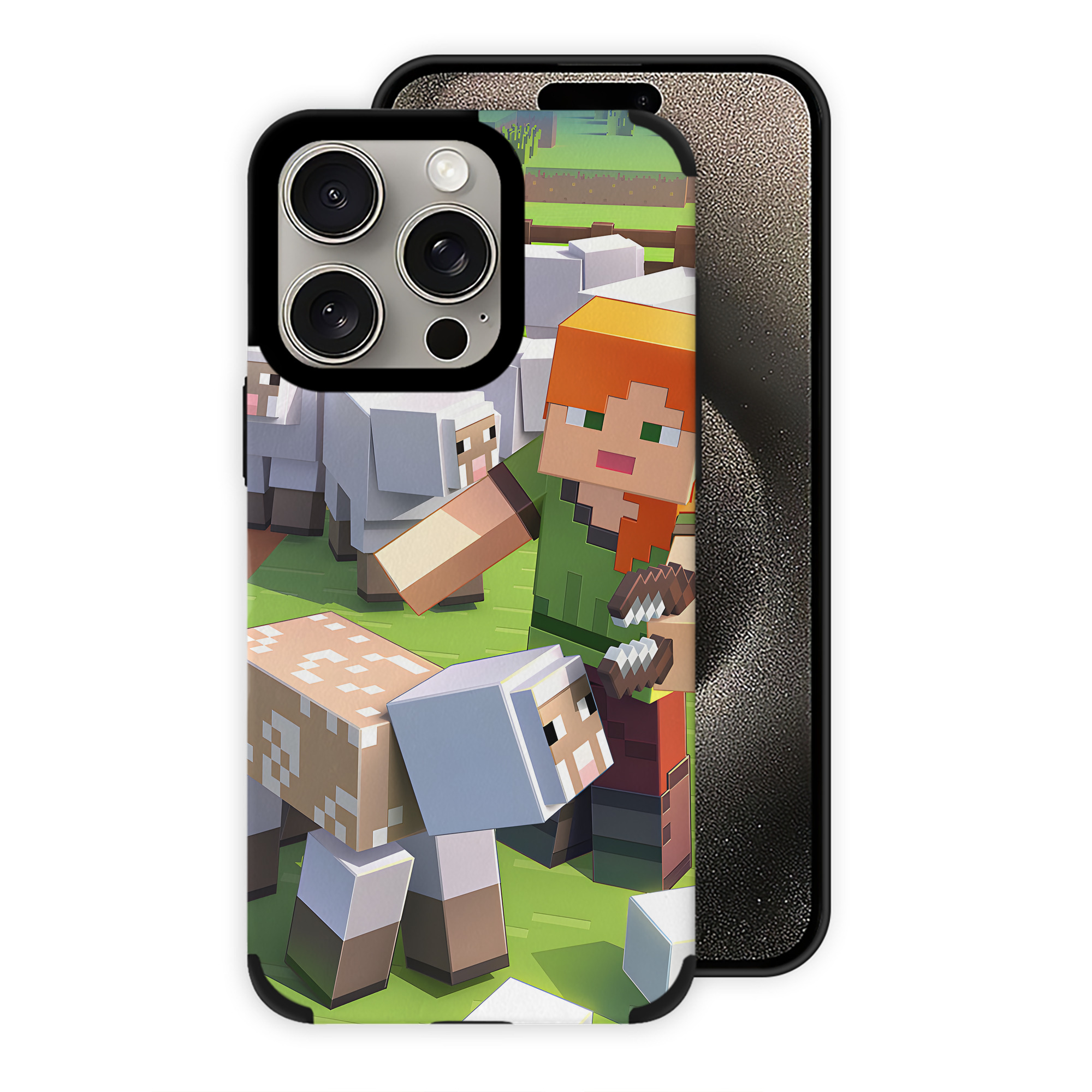 （画像用） マインクラフト ブロックの世界 Minecraft MC Block world 【iPhone15ProMax対応】 PUレザー スマホケース 耐衝撃＆黄変防止