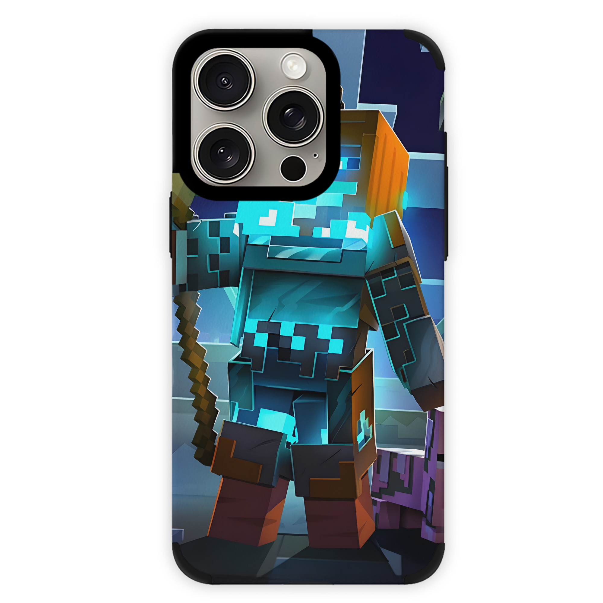 （画像用） マインクラフト ブロックの世界 Minecraft MC Block world 【iPhone15ProMax対応】 PUレザー スマホケース 耐衝撃＆黄変防止