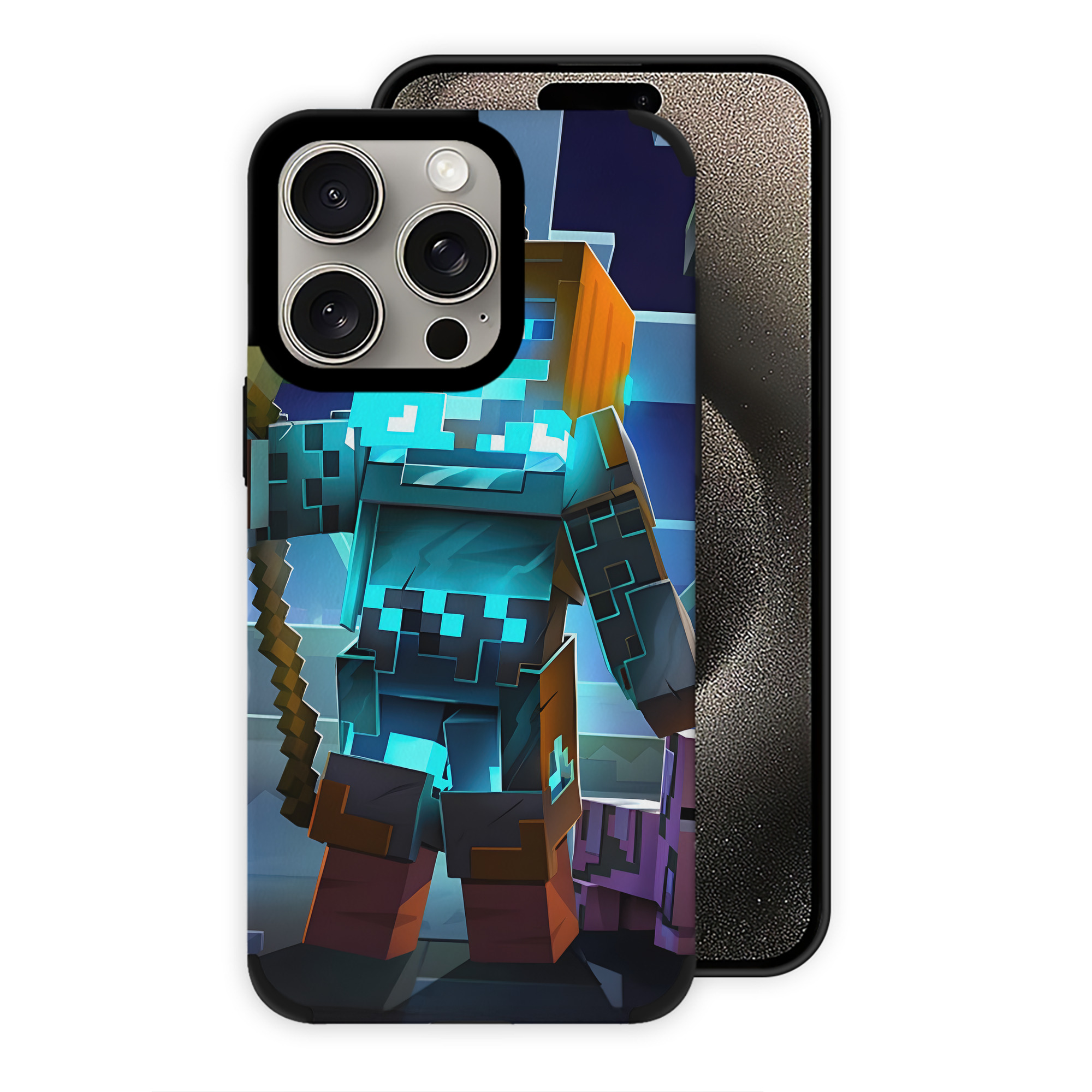 （画像用） マインクラフト ブロックの世界 Minecraft MC Block world 【iPhone15ProMax対応】 PUレザー スマホケース 耐衝撃＆黄変防止