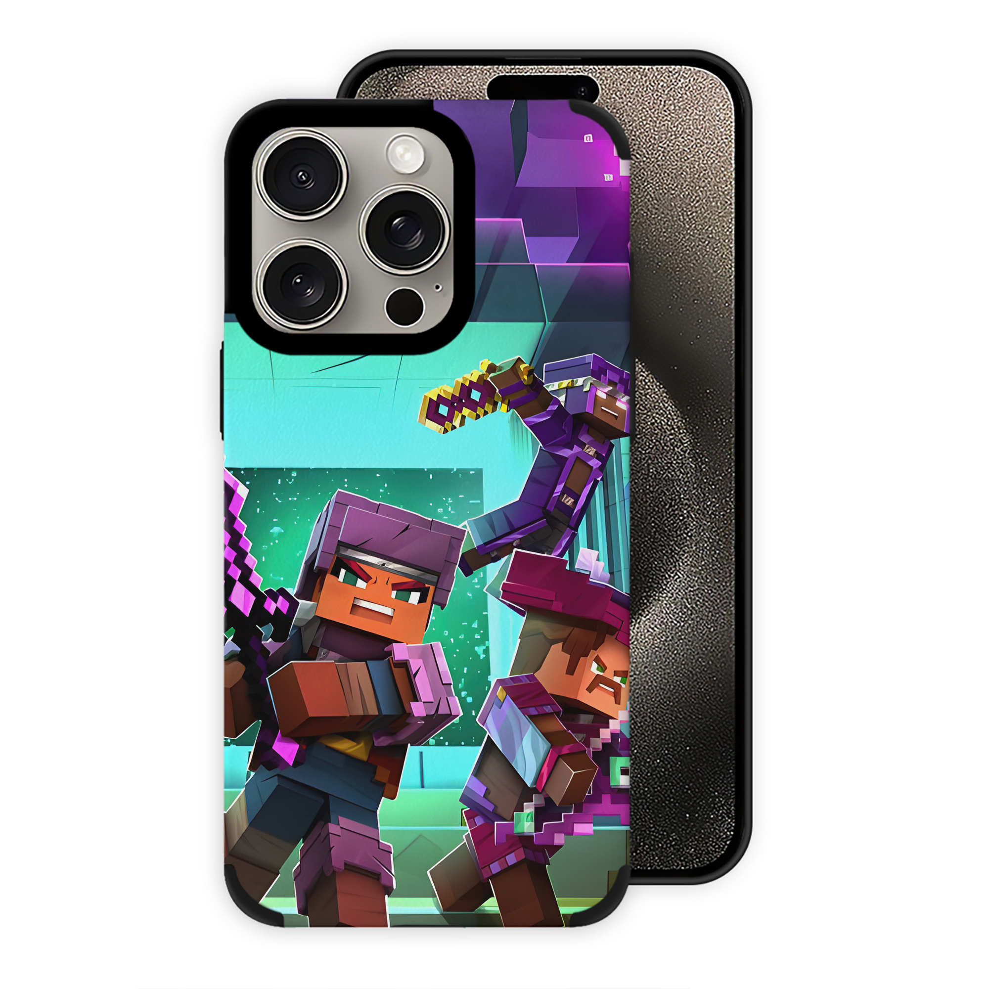 （画像用） マインクラフト ブロックの世界 Minecraft MC Block world 【iPhone15ProMax対応】 PUレザー スマホケース 耐衝撃＆黄変防止
